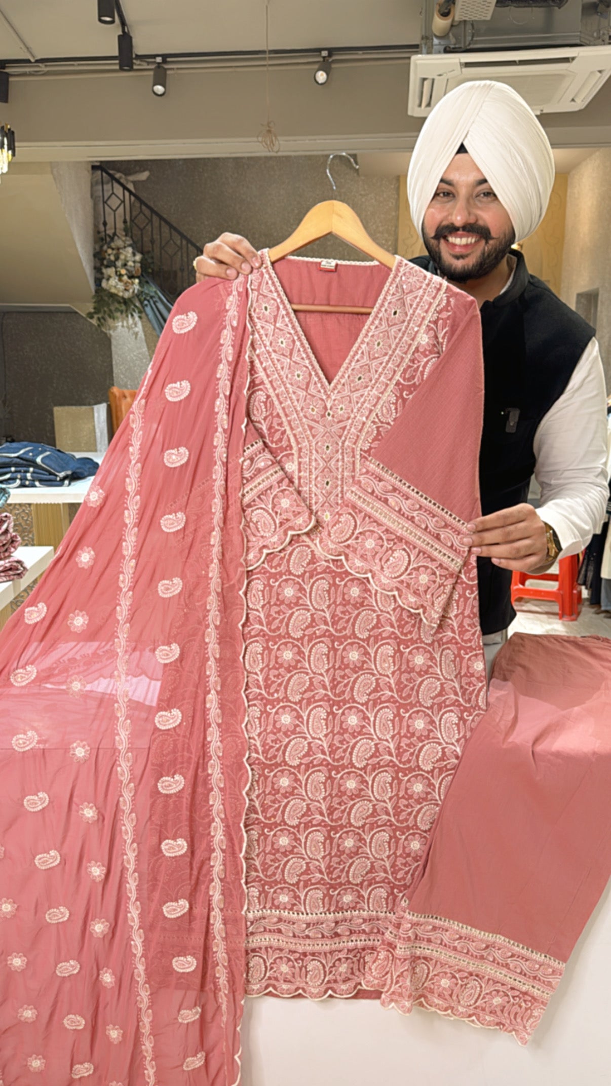 Onion Pink pure Cotton Heavy embroidered Pakistani Suits with Heavy Du