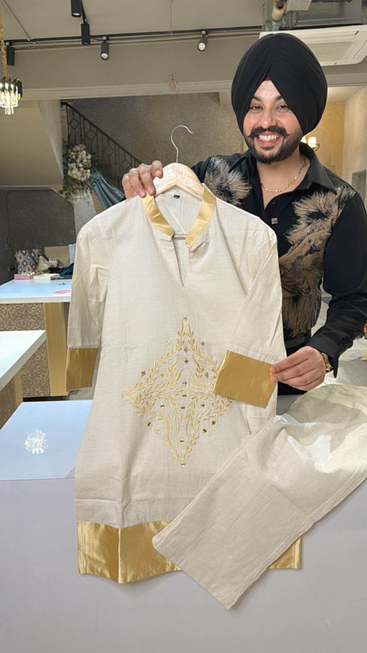 Off white & Golden Soft Khaadi embroidered Coord set