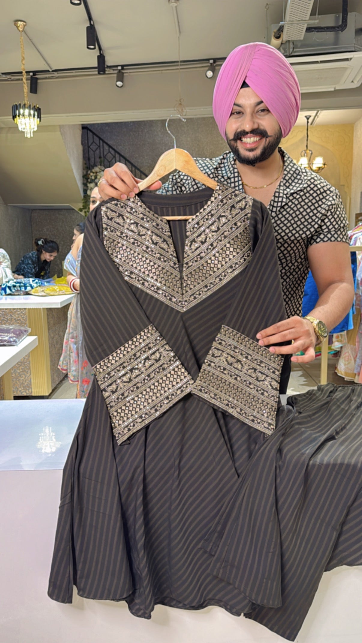 Blackish Brown Imported Fabric Paplum Coord set with Beautiful Embroidery Work on neck & bell Sleeves