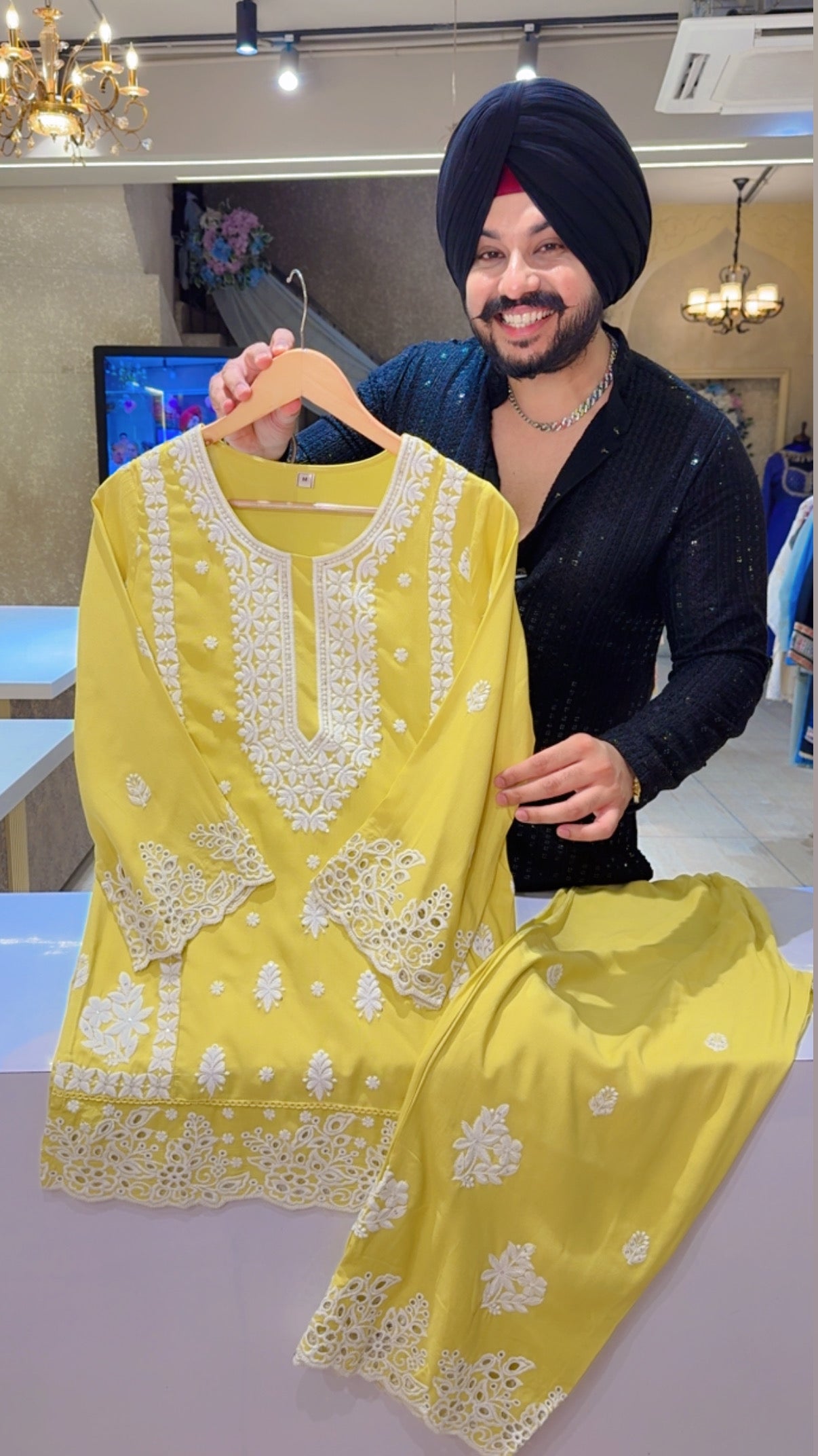 Yellow Rayon Beautiful Embroidered & Cutwork Semi Formal Coord set
