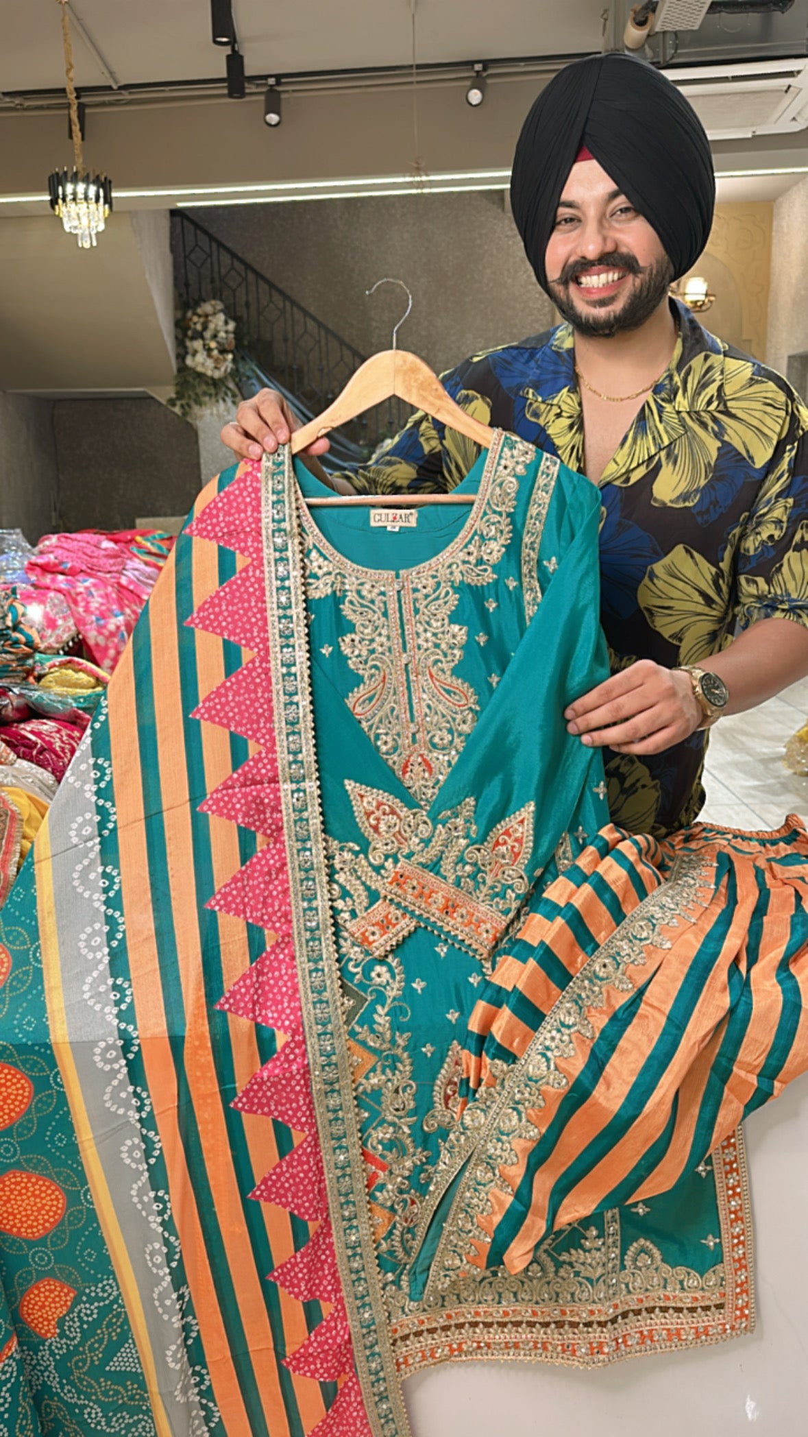 Green Chinon heavy embroidered Dhoti suit with beautiful Duppata Green Chinon heavy embroidered Dhoti suit with beautiful Duppata