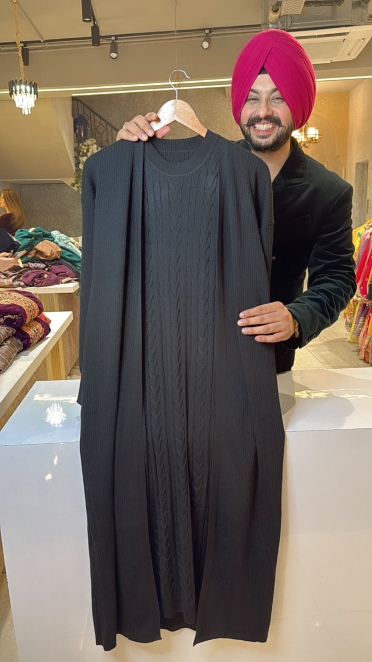 Black Imported Wool Western Dress with Woolen Shrug