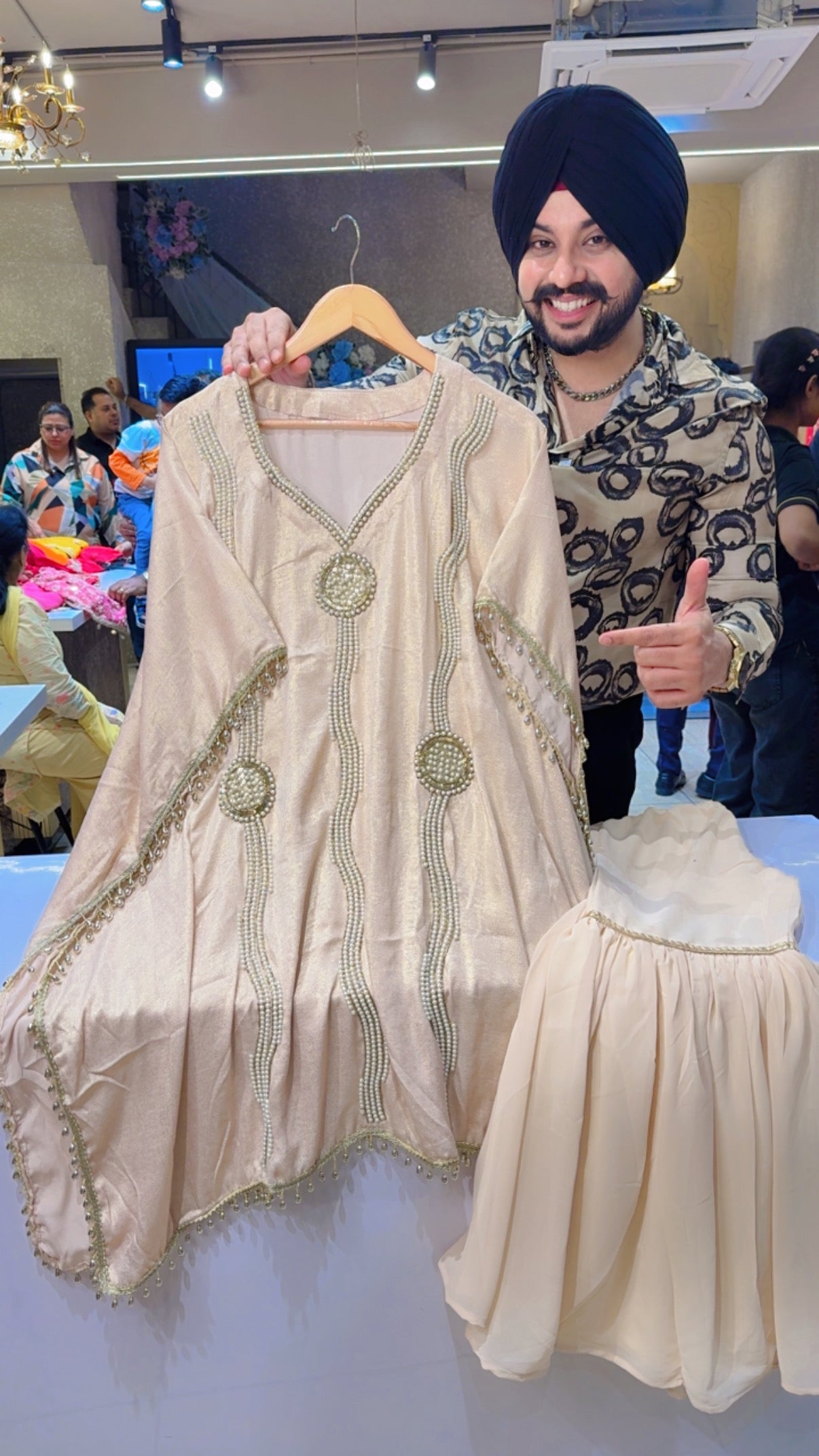 Nude Colour Imported Shimmer Fabric Heavy Hand embroidered kaftan Garara Indowestern Coord set