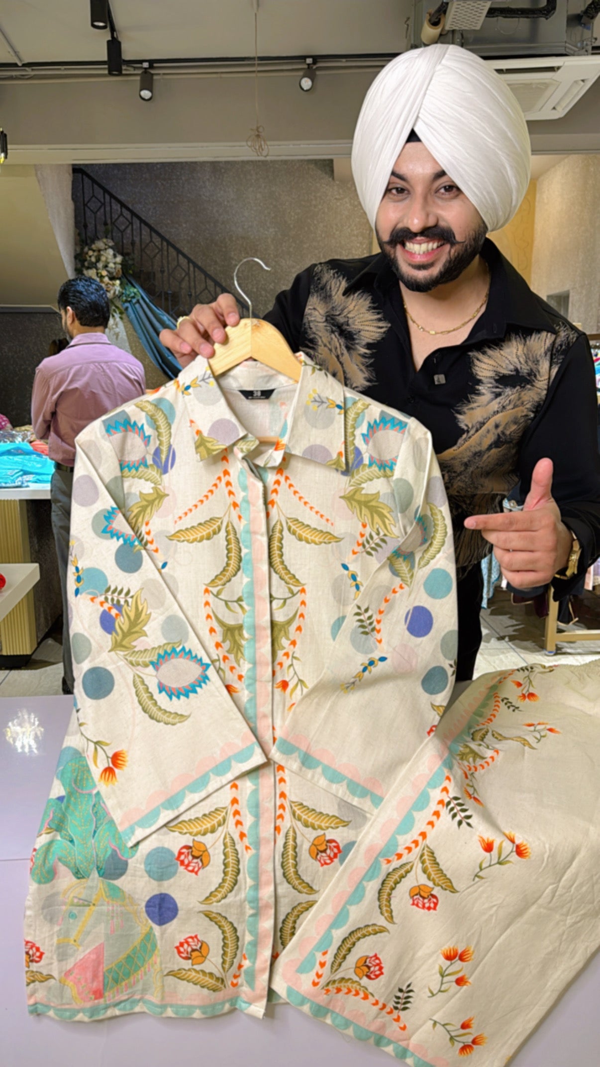 Off White & multicolored soft khaadi Digital Print Collar neck Coord set