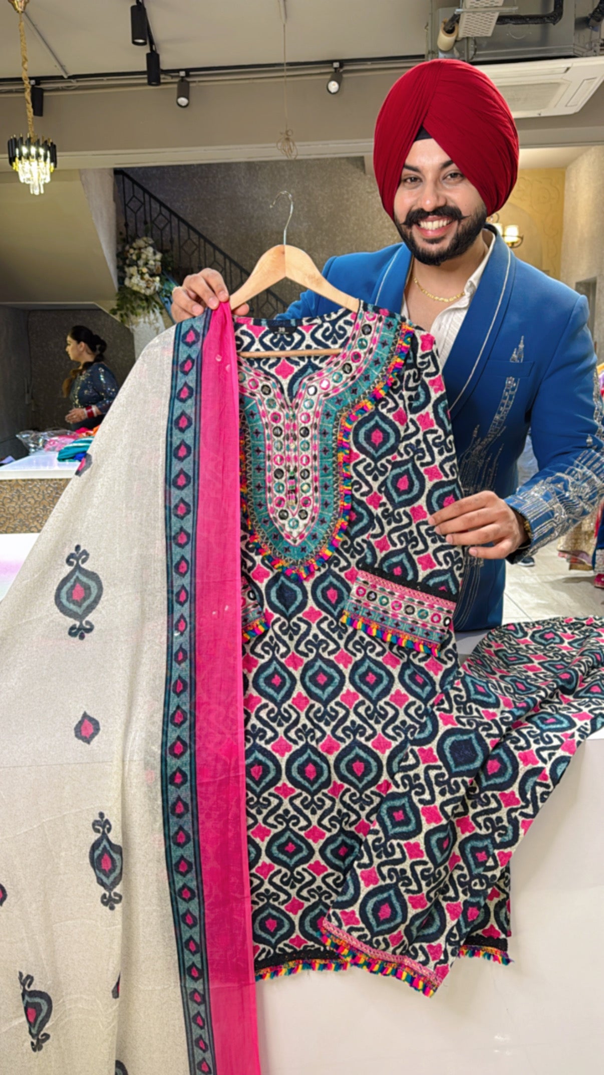 Holi Special Pure cotton Multicolored Indowestern Embroidered Suit with Beautiful Duppata