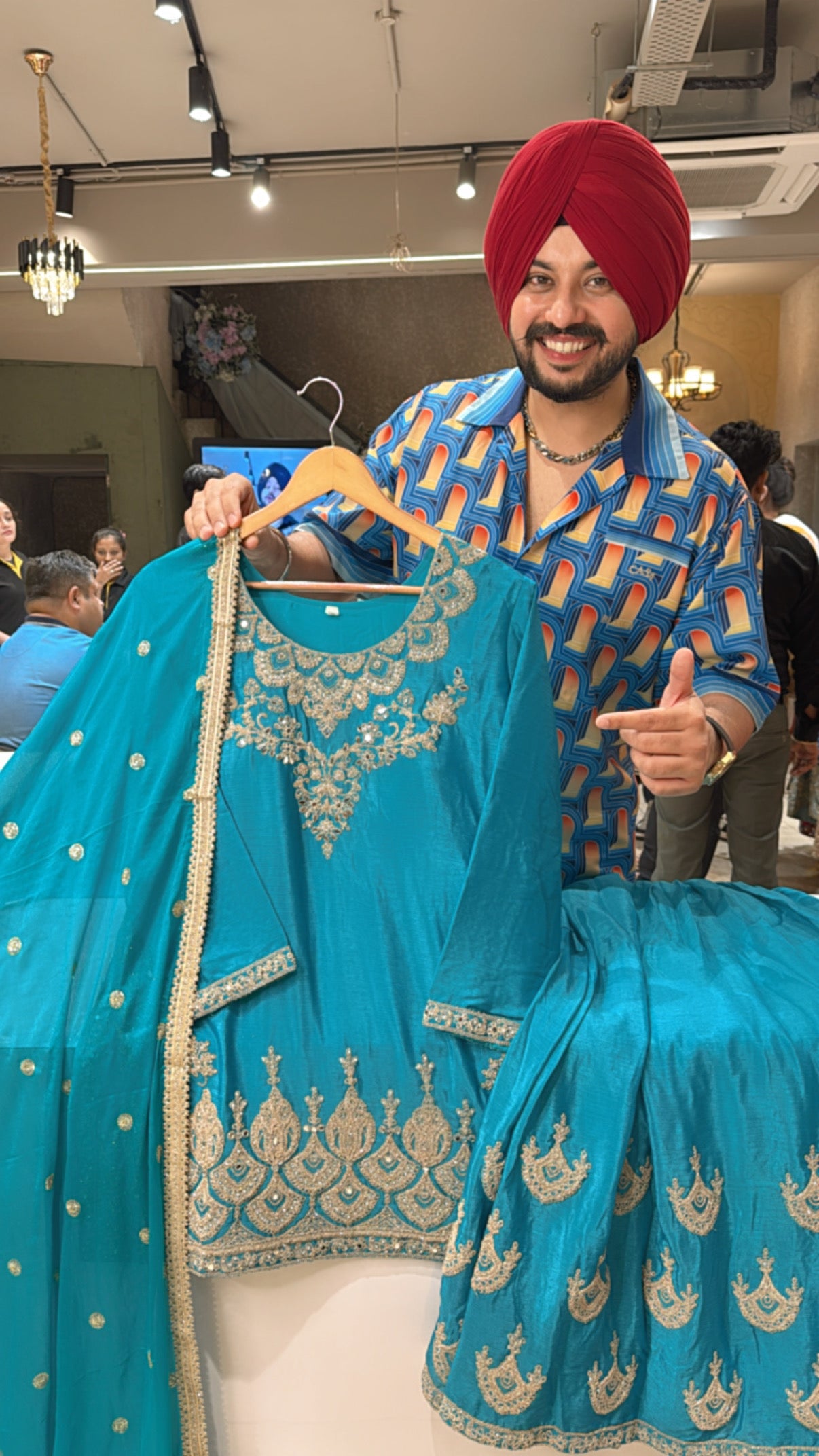 Firozi Chinon Heavy Embroidered Short Kurti Sharara Set with Beautiful