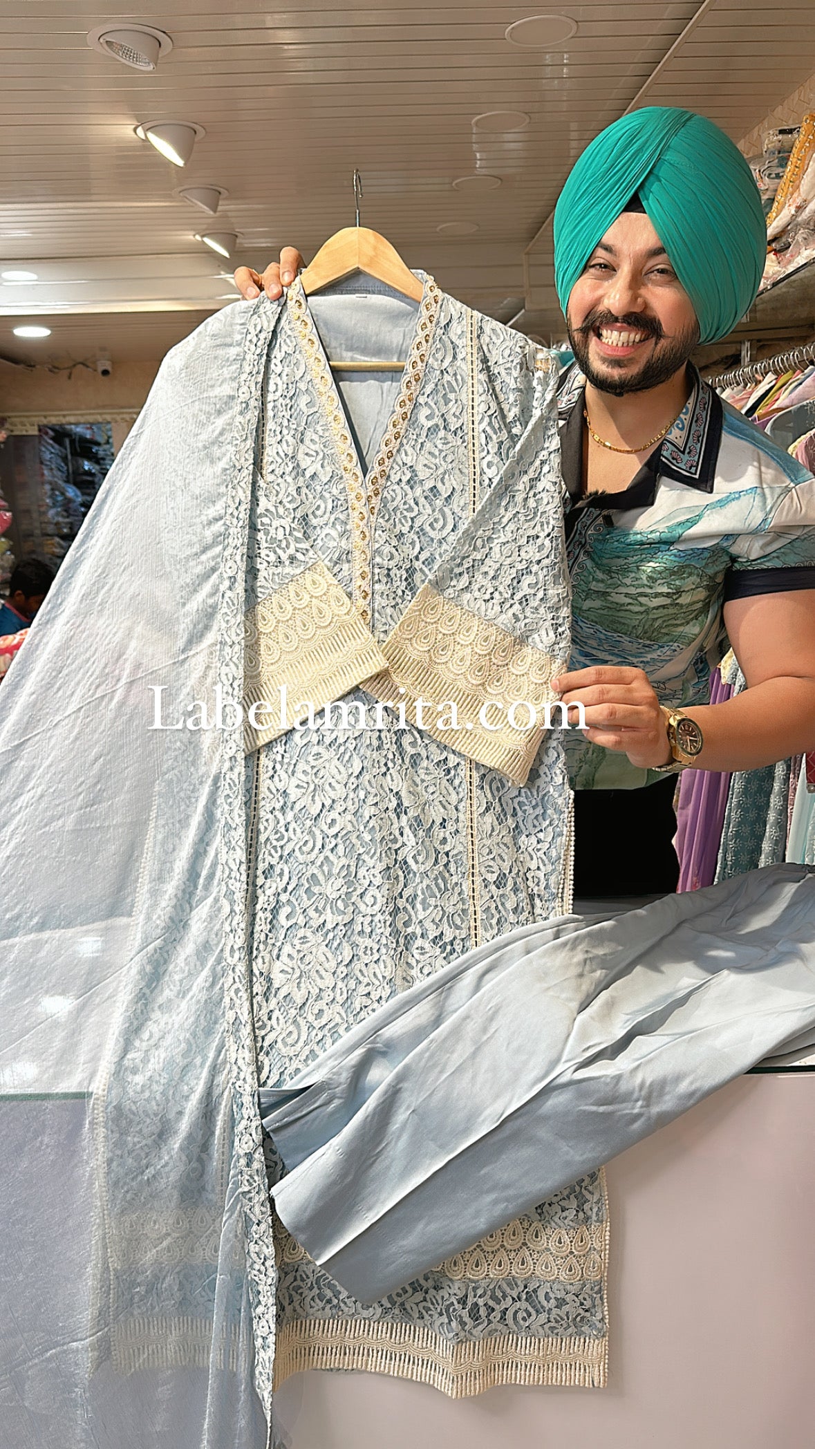 Light blue Crochet Pakistani Suit