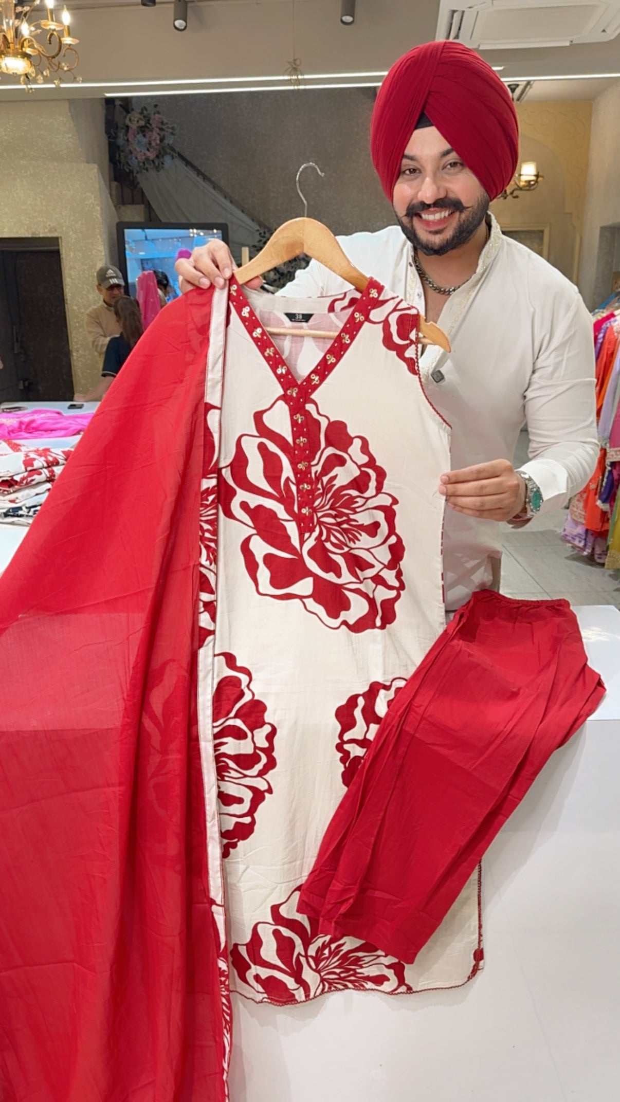 Moon White & reddish Maroon Pure Cotton Floral Potrait Print Office Wear Cut Sleeves Suit with Sleek Hand embroidery Work on neck