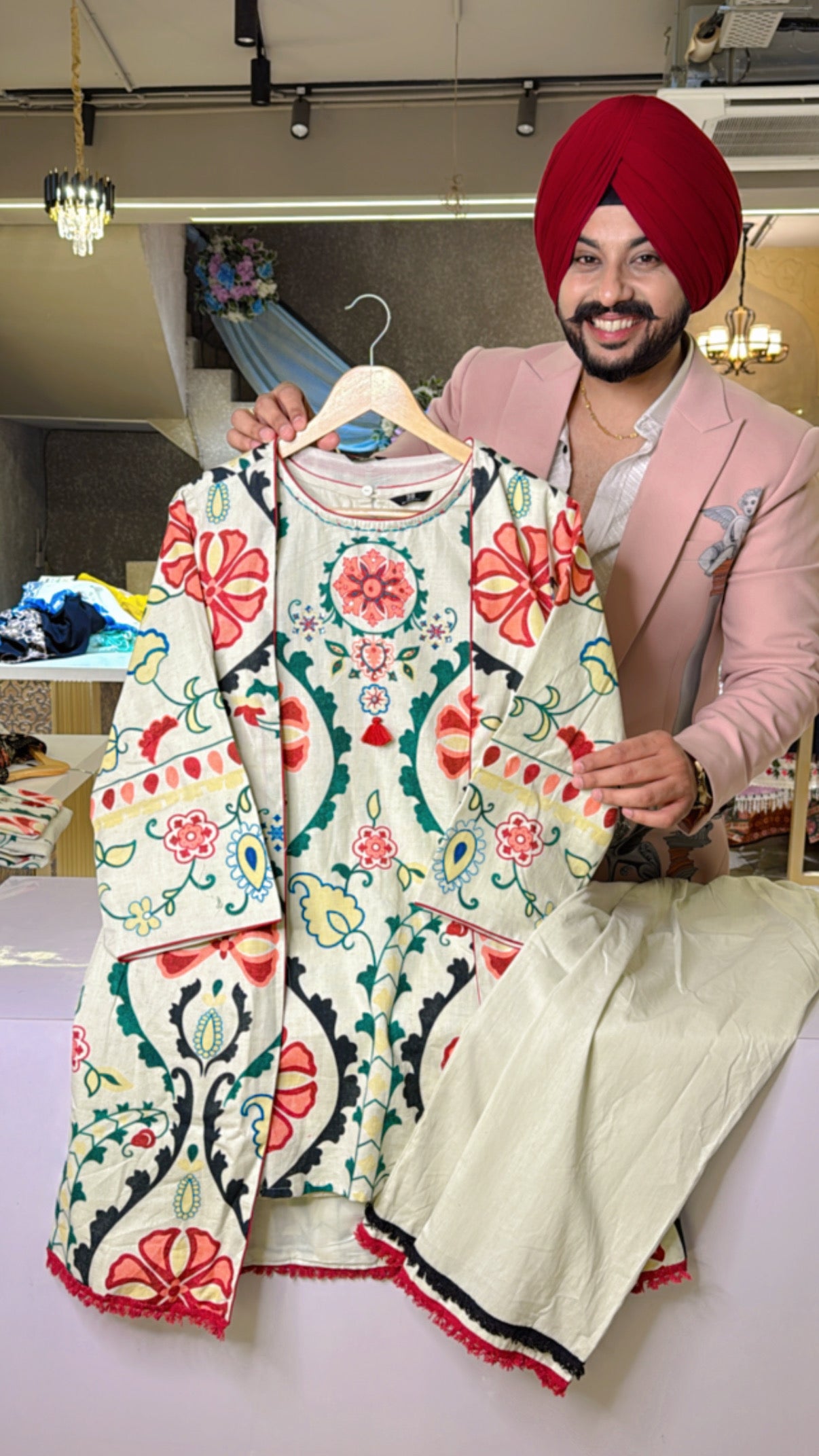 Off white & Multicolored soft Khaadi Indowestern Coord set with Stylish Short shrug