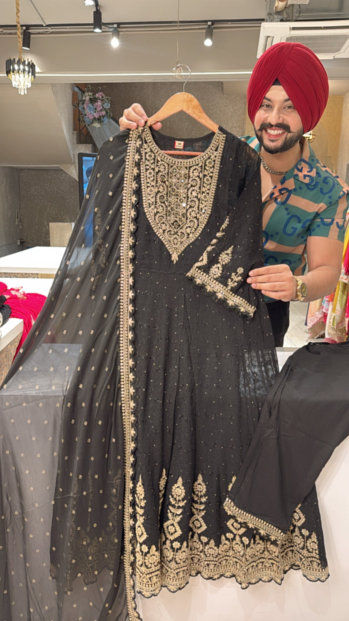 Black Georgette Heavy Embroidered & Shifli work Full Flair Anarkali Suit with Beautiful Duppata