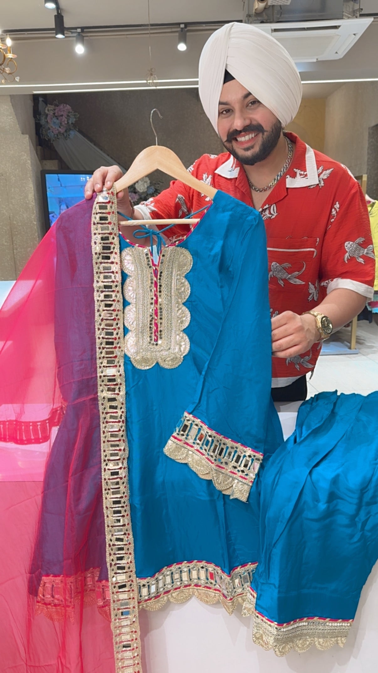 Firozi Premium Crepe Heavy Mirror & Gotta Work Party Wear Paplum Farshi Salwar Suit with Beautiful Mirror work organza Duppata