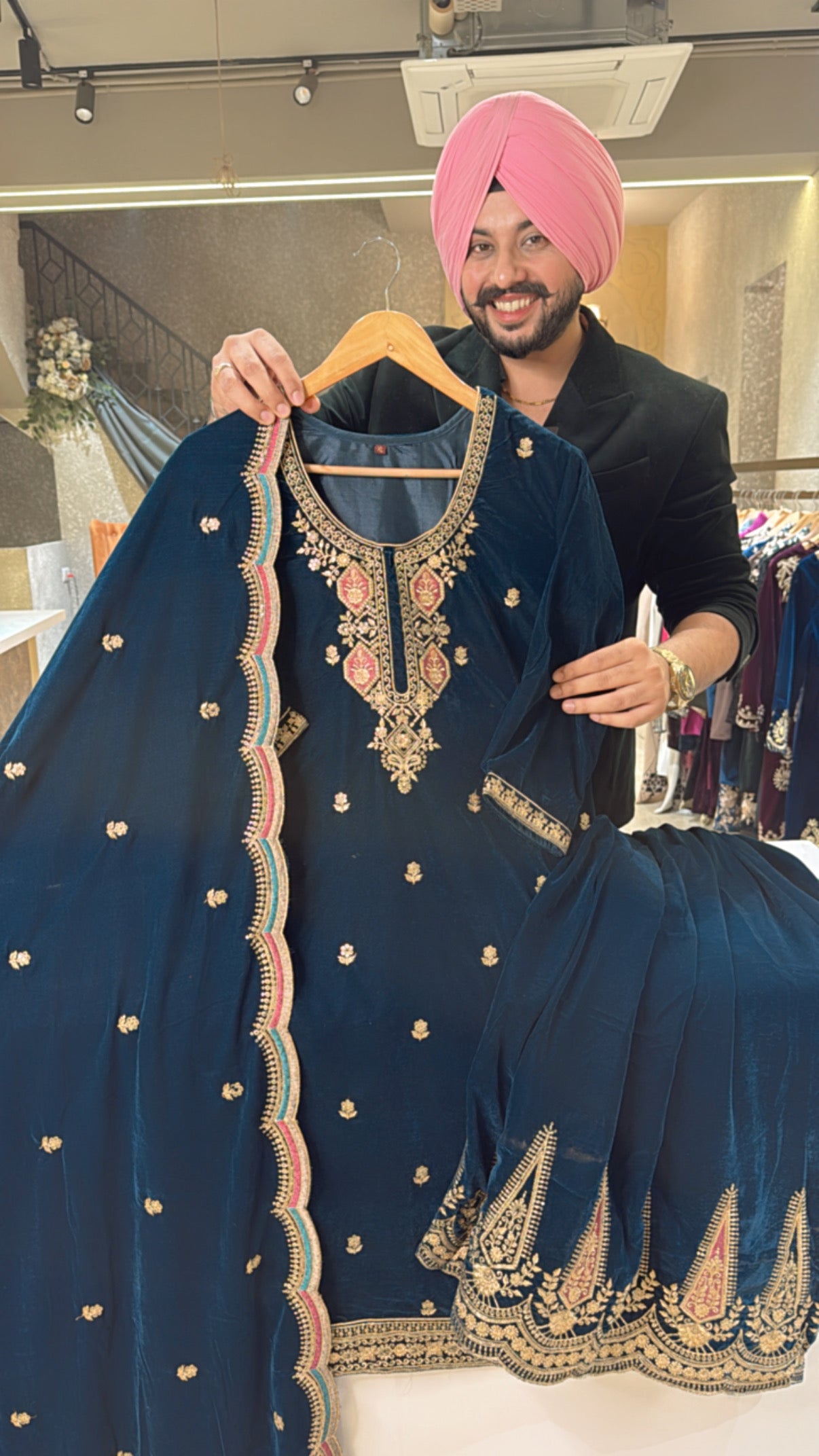 Peacock Heavy Velvet Fully Embroidered Full Flair Sharara suit