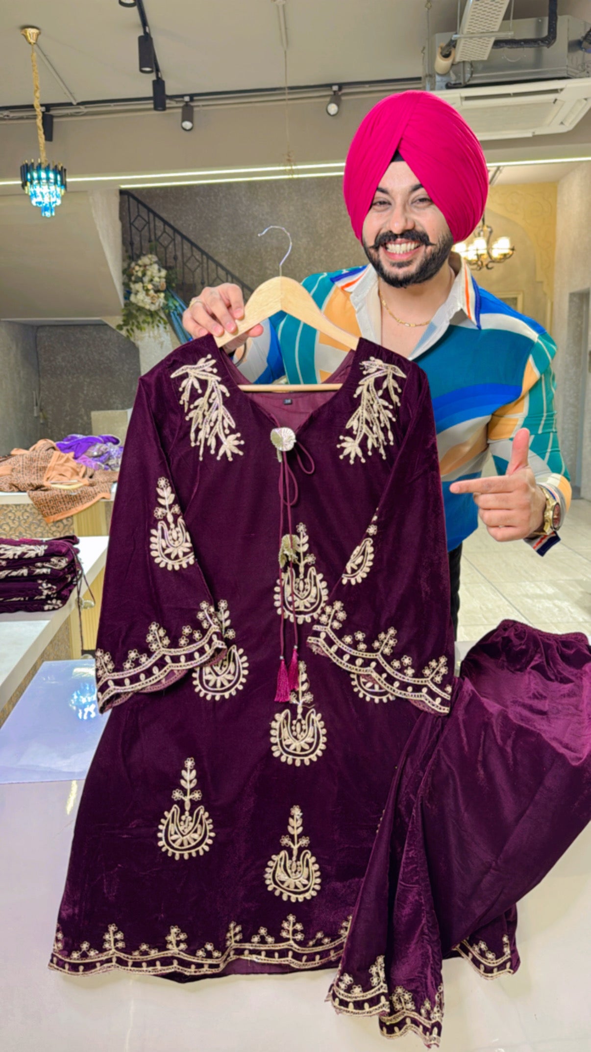 Wine premium Velvet heavy Gotta Embroidered Pakistani Coord set