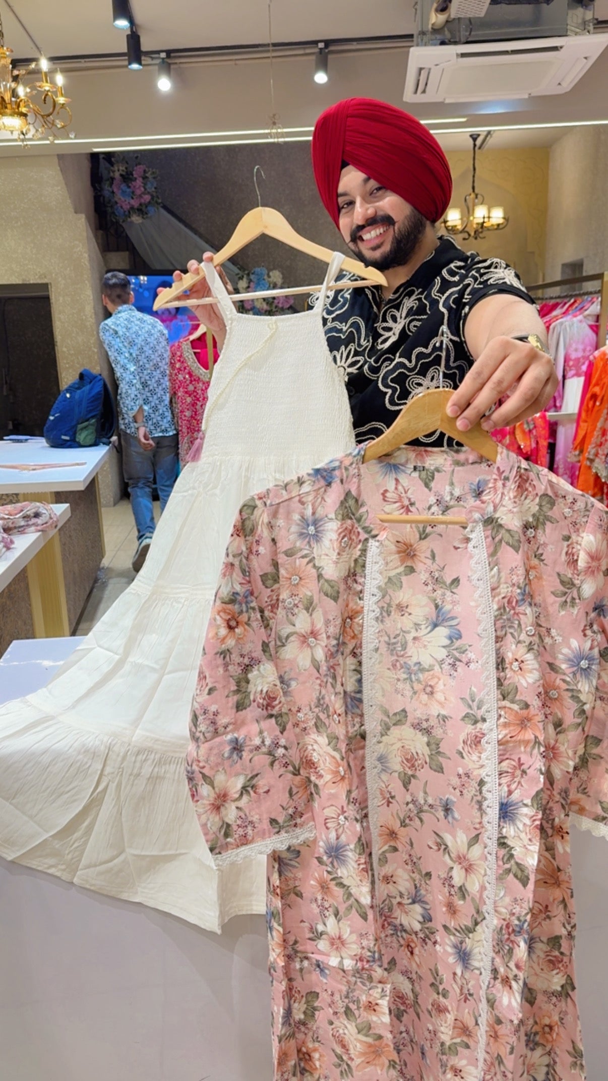 Pink & Off White Cotton Indowestern dress featuring Floral Print and a Stylish Shrug
