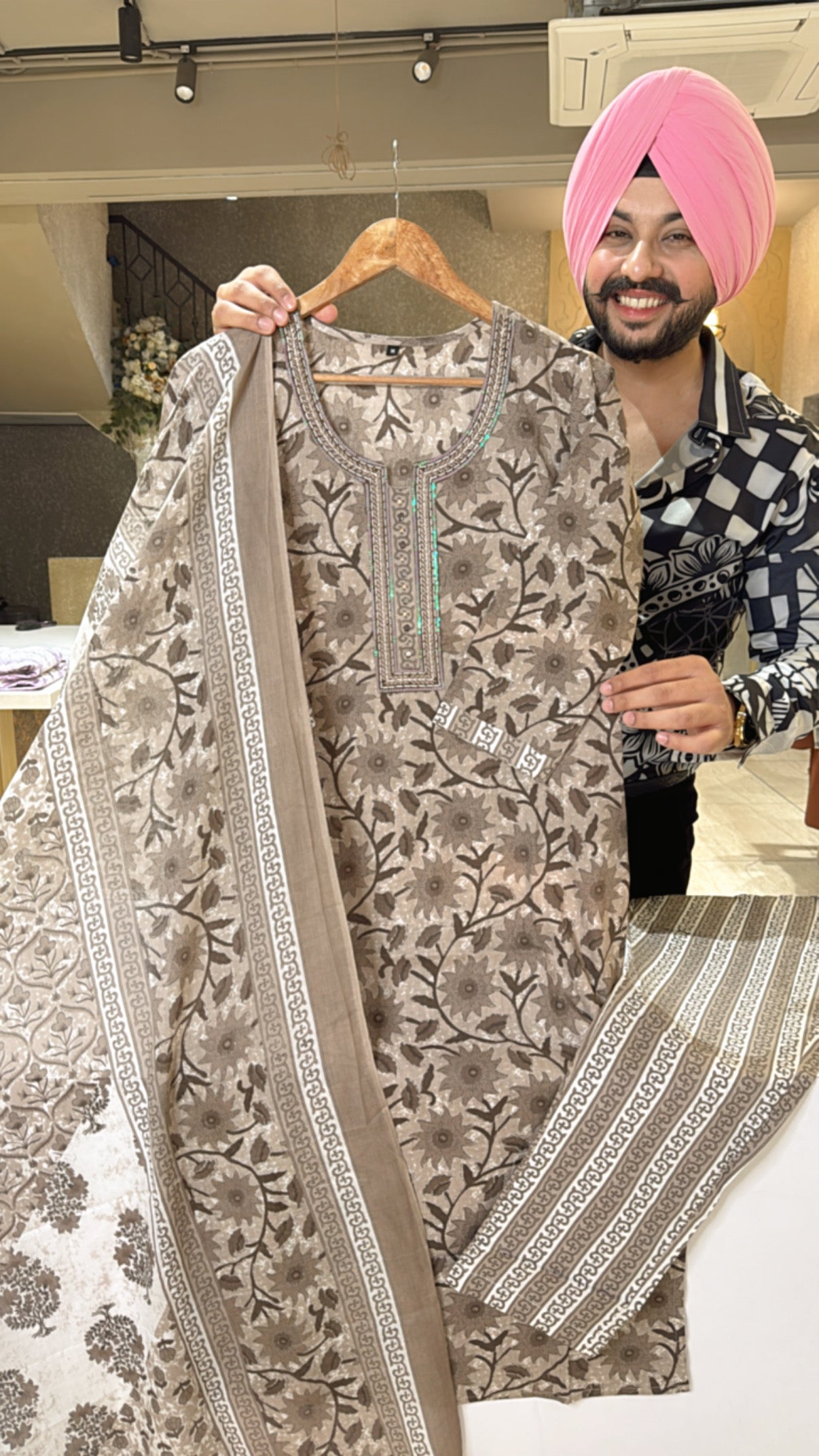 Brown Biege Pure Cotton Office Wear suit with Beautiful Duppata