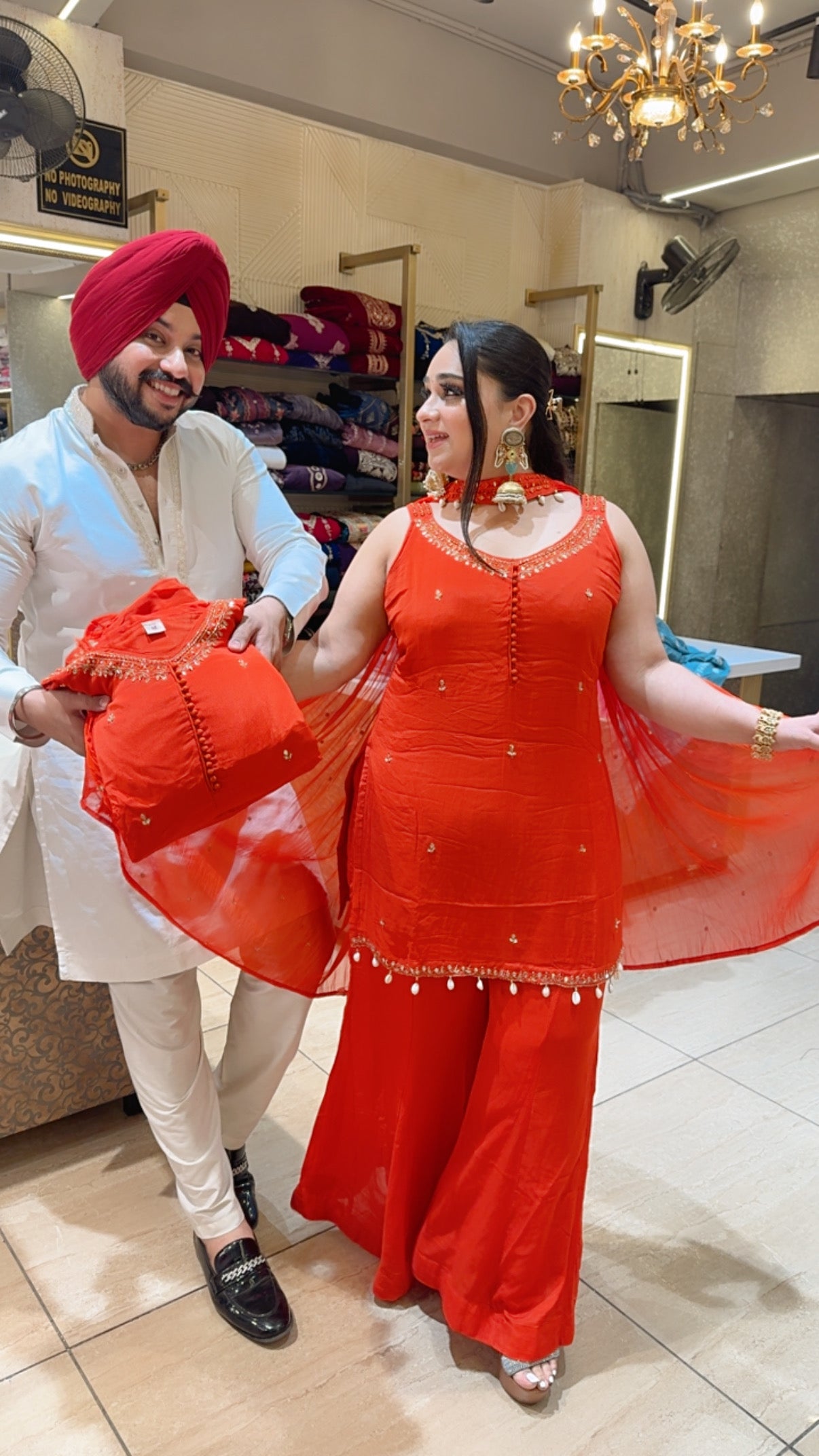 Girlish Rusty Orange Starp Sleeves Hand embroidered party Wear Sharara set with Stylish Necklace Duppata