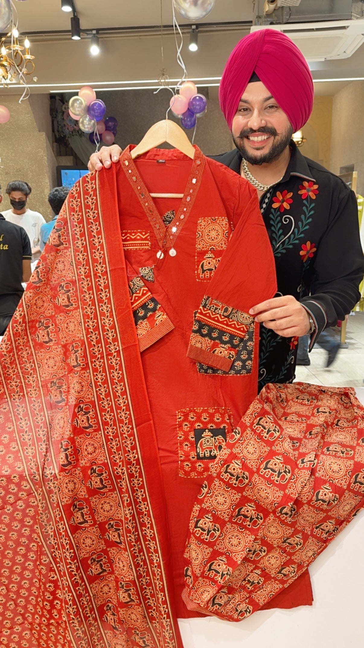 Deep Rust Pure Cotton Elephant Print Office Wear Suit With Stylish Pathani Pants