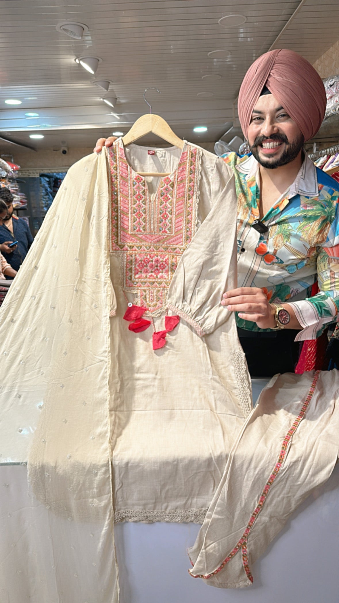 Light Biege pure Cotton Apple cut Suit with Tulip pants