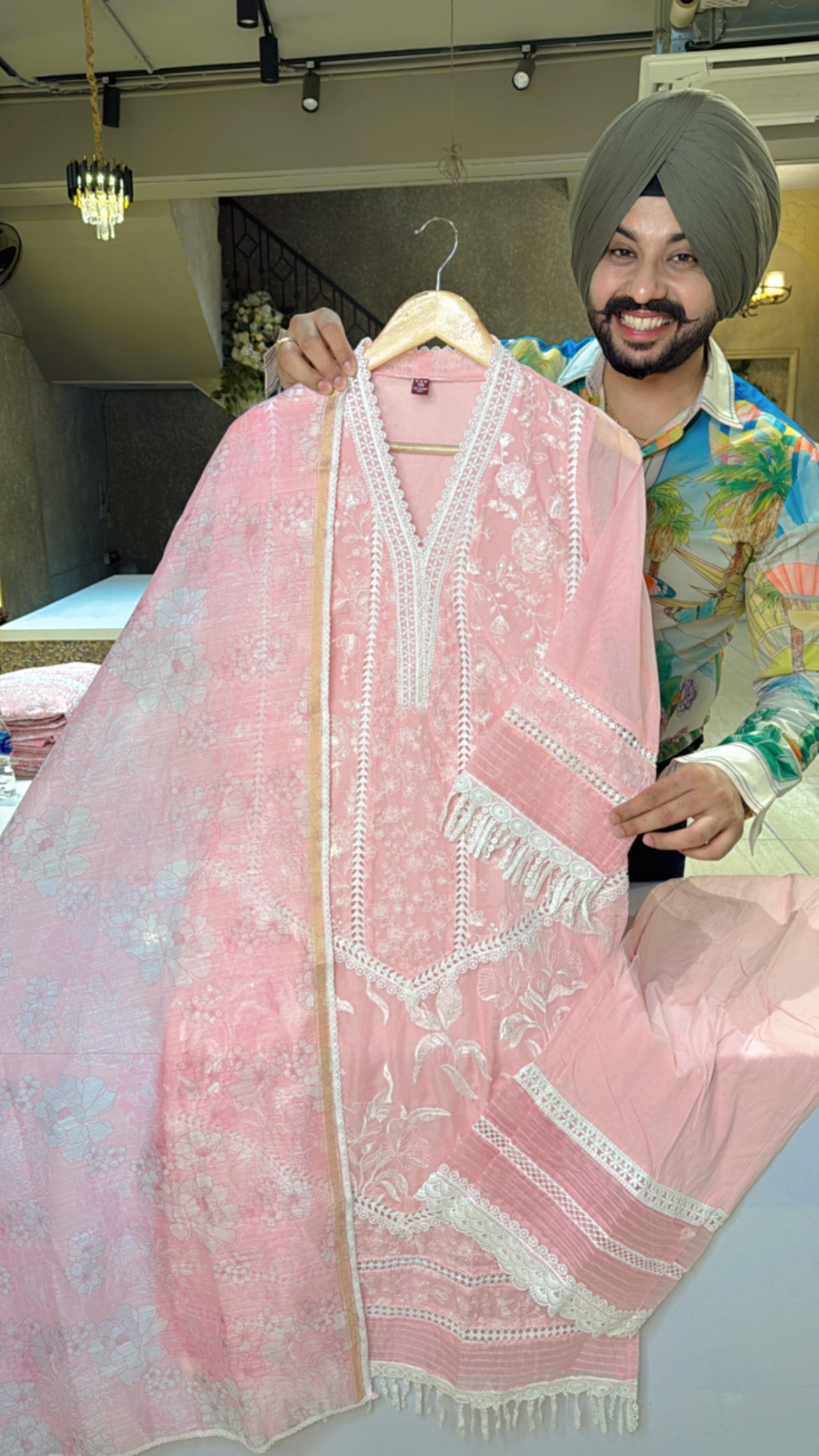 Light pink Soft Organza Heavy Embroidered Pakistani Suit