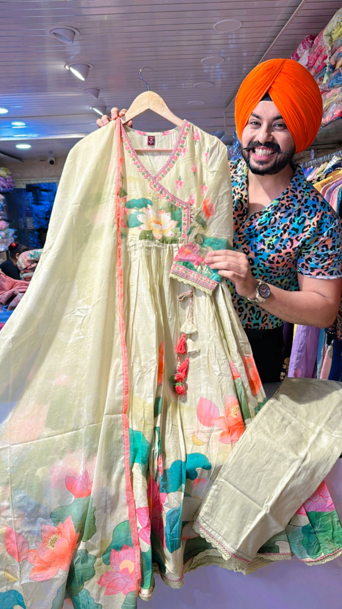 Light Pista Mal Cotton Angrakha Anarkali suit