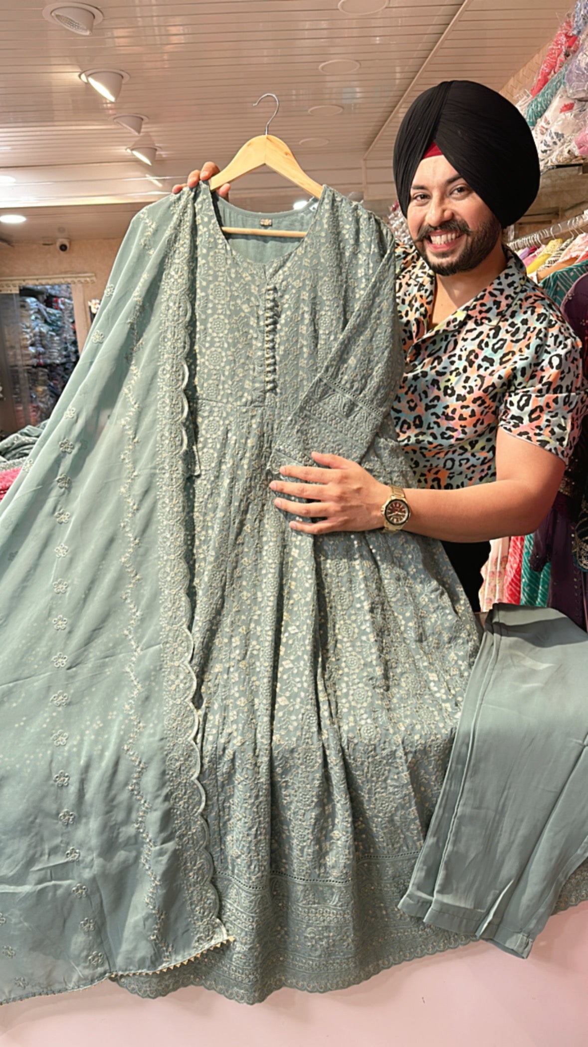 Light sea green Georgette Fully Embroidered Anarkali Suit with Beautiful Duppata