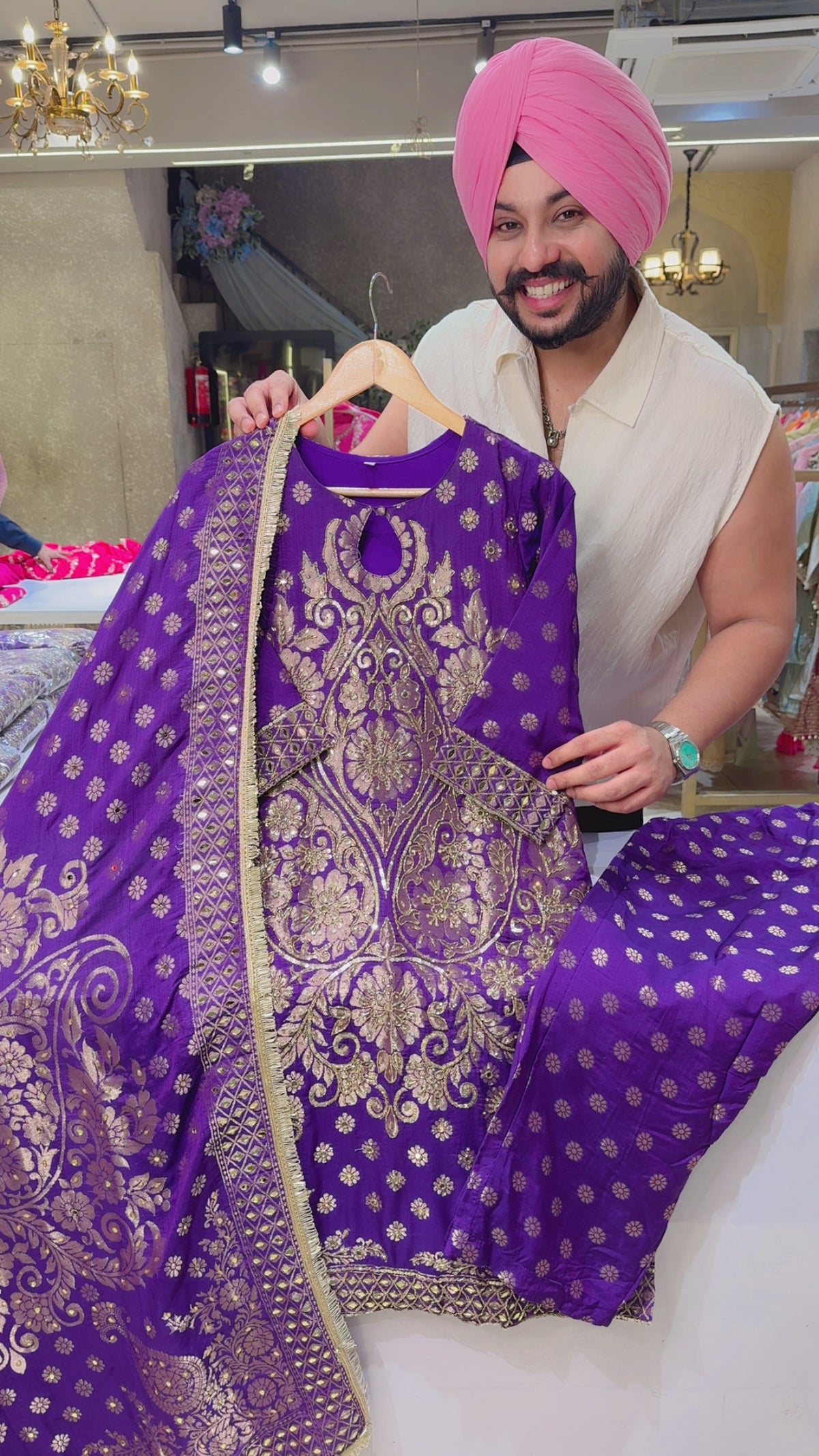 Purple Chanderi Silk Heavy wedding Wear Straight Suit with Beautiful Duppata