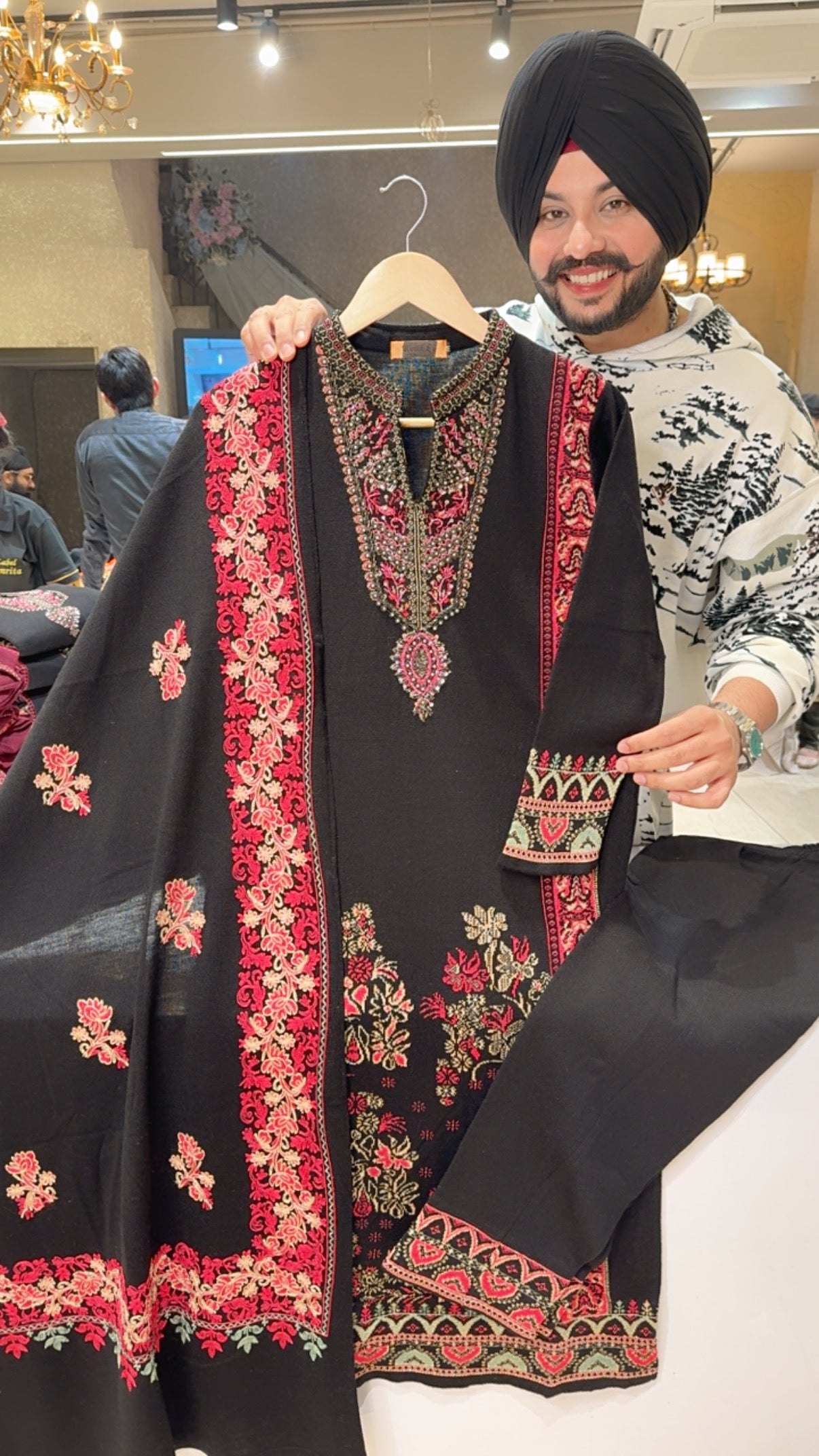 Black Soft Woolen Hand Embroidered Straight Suit with Beautiful Embroidered Woolen Duppata