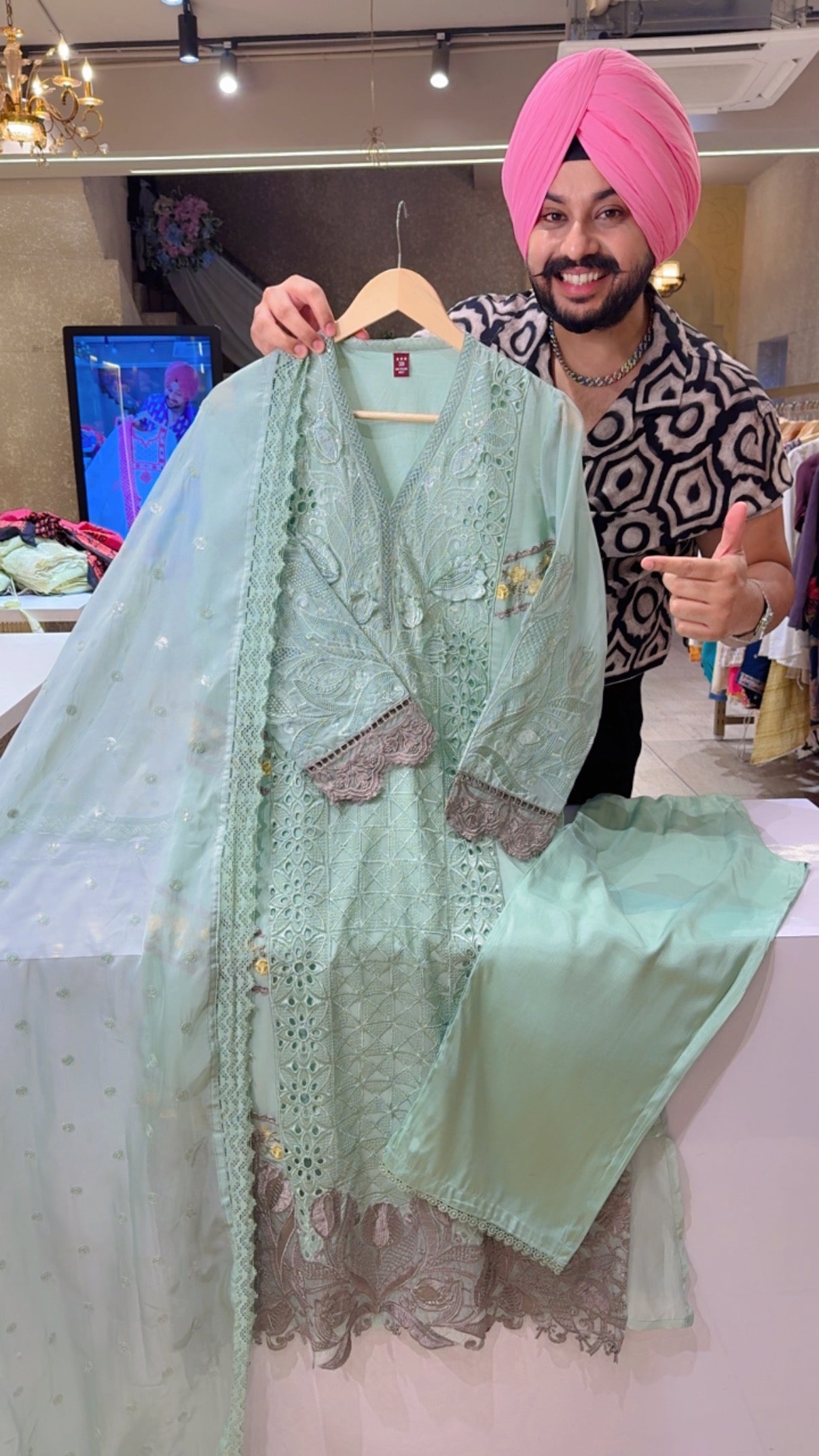 Pastel Sea Green Soft Organza Heavy Embroidered & Cut Work Pakistani party Wear suit with Beautiful Sequins work Duppata