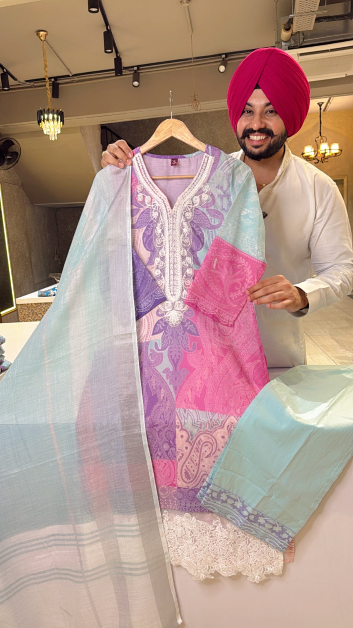 Sky blue & multicolored Pure Cotton Office wear embroidered Pakistani Suit