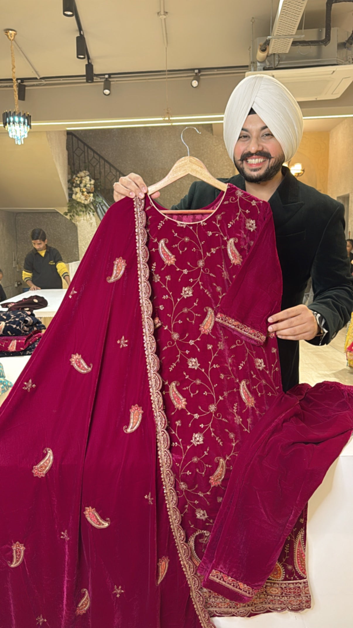 Faalsa Heavy embroidered straight Velvet Suits with Heavy Duppata