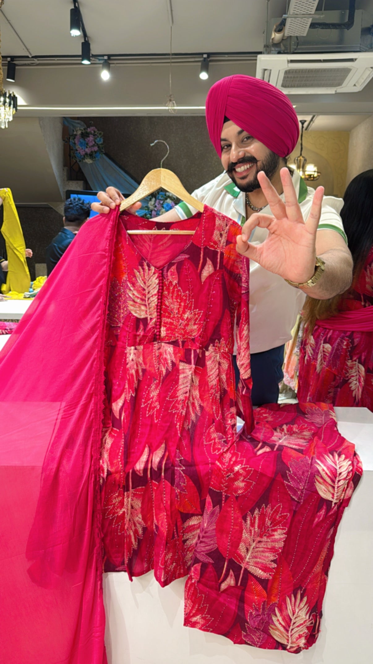 Rani pink Chinon Stylish Paplum Plazo Suit with Hand embroidery Work on neck
