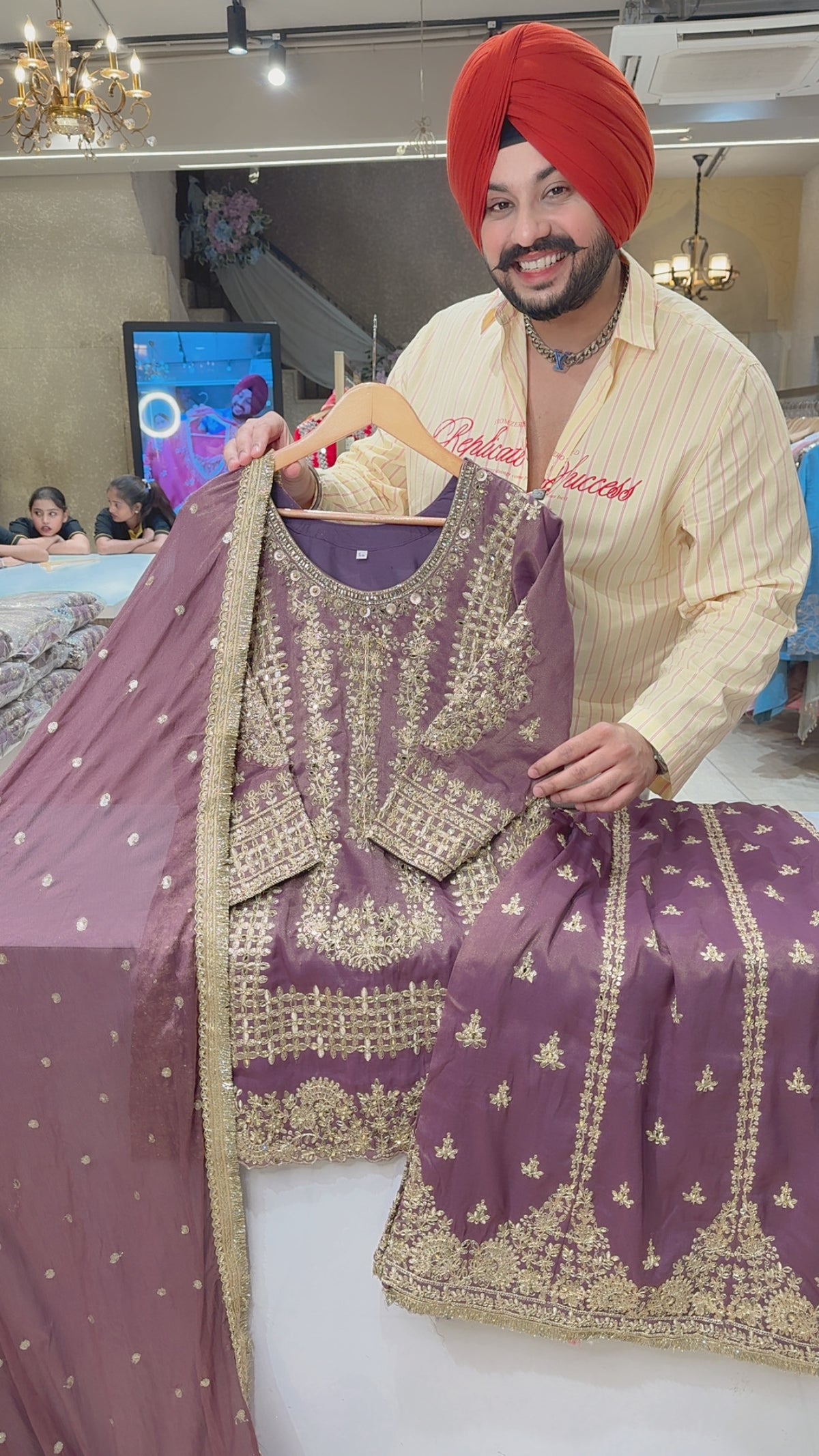 Purple Shimmer silk Heavy Hand embroidered & Mirror Pasting Party Wear Suit with Fully Embroidered Sharara