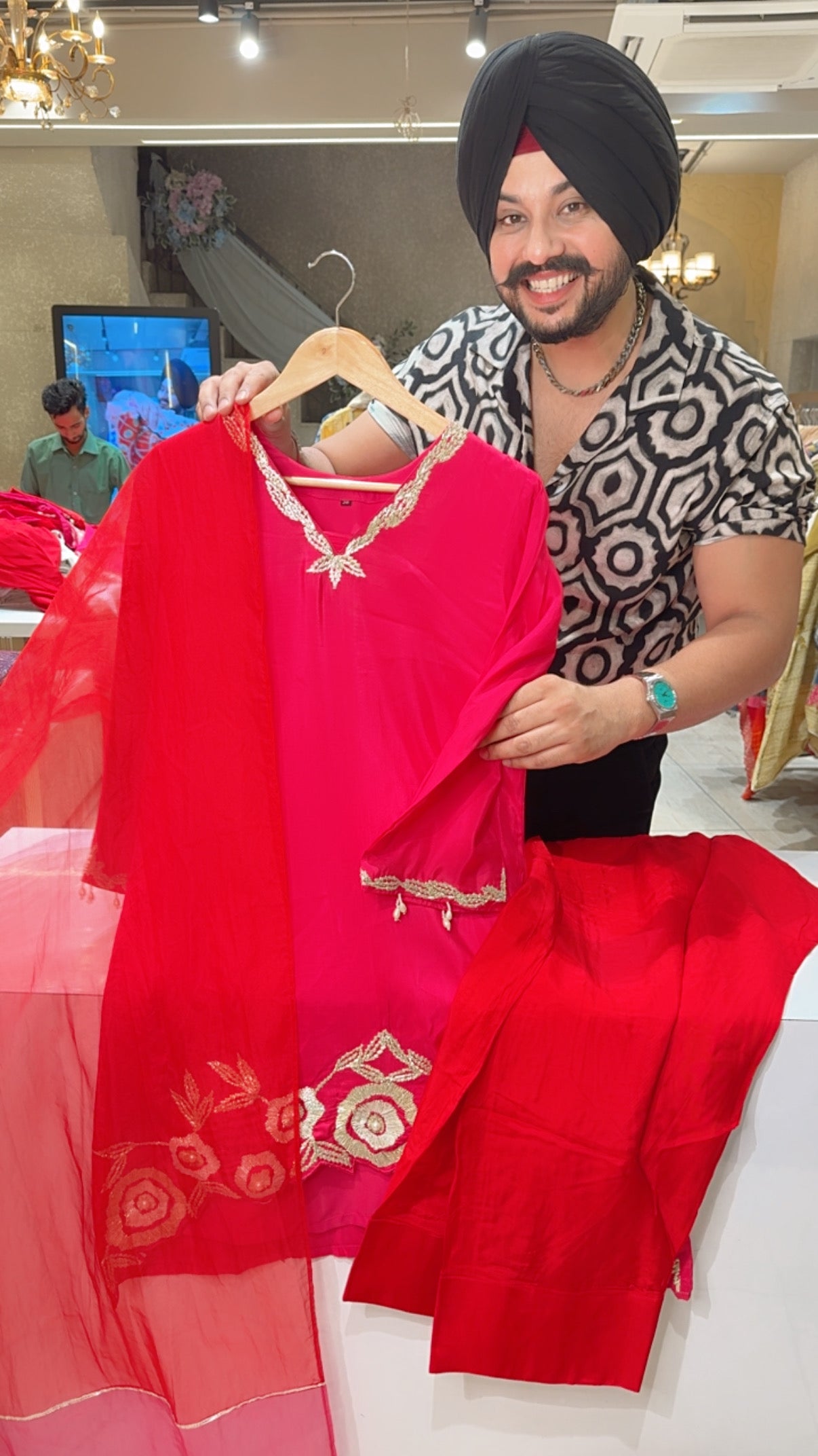 Hot pink & Red Crepe Beautiful Gotta Work High low Farshi Salwar Indowestern Suit