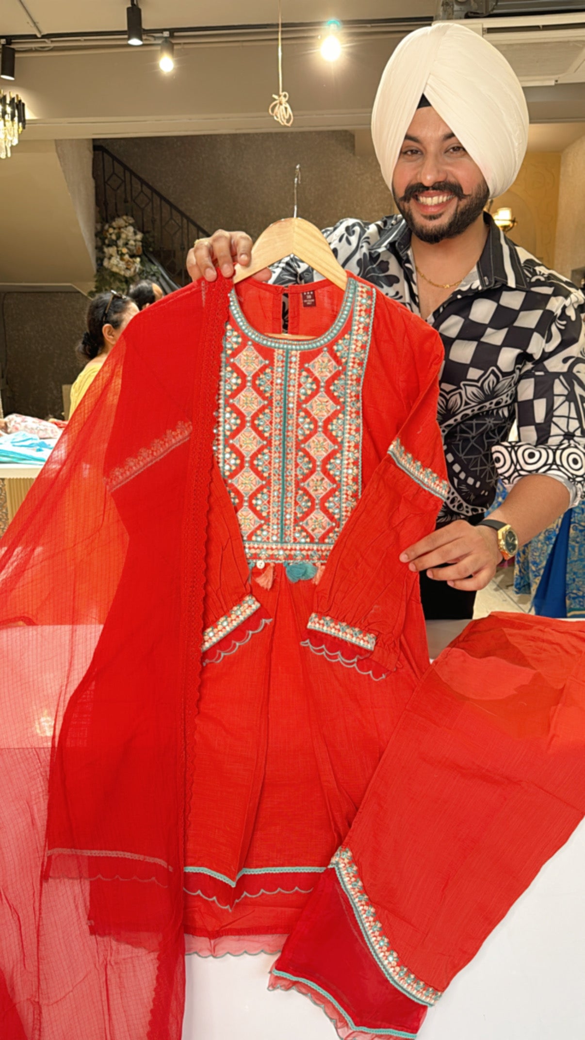 Vibrant Gajri pure Cotton indo western Coord set with Designer Sleeves & Pants