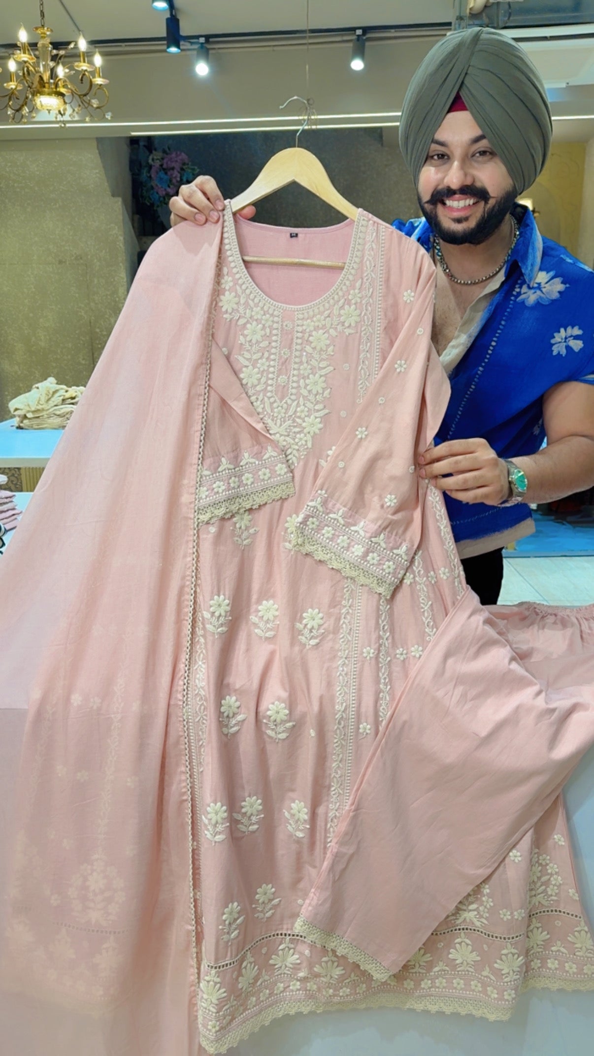 Baby pink Pure Cotton Fully embroidered Summerish Anarkali Suit