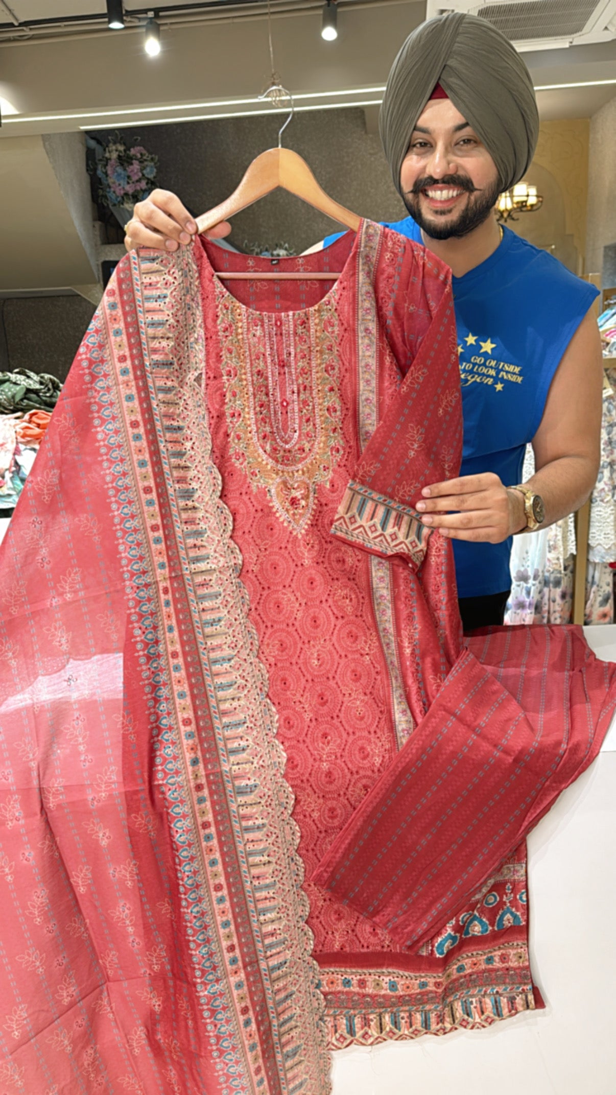 Maroon Silk Heavy Shifli & embroidery work Straight suit