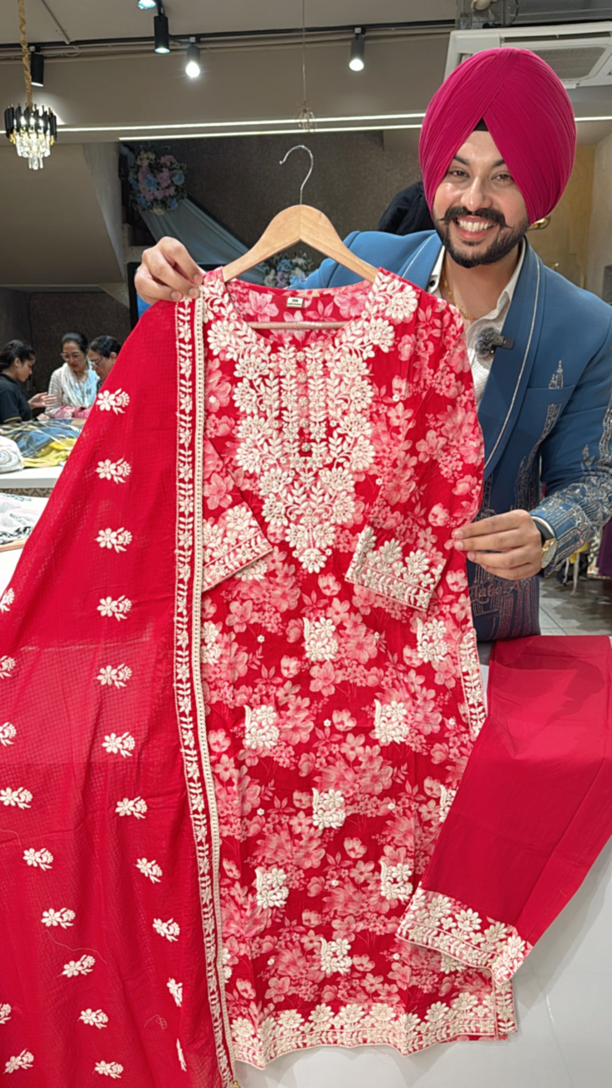 Anaari pure Cotton Heavy Lucknowi look Embroidery suit with Embroidered Kota Doria Duppata