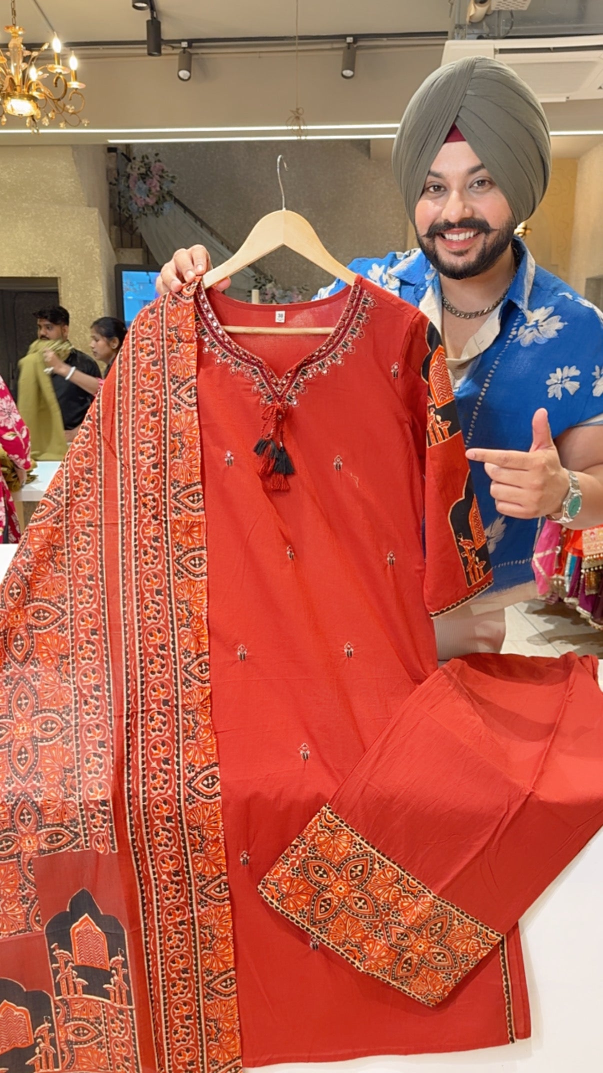 Brick Colour pure cotton Embroidered & Jaipuri print Office Wear Straight suit with Beautiful Duppata