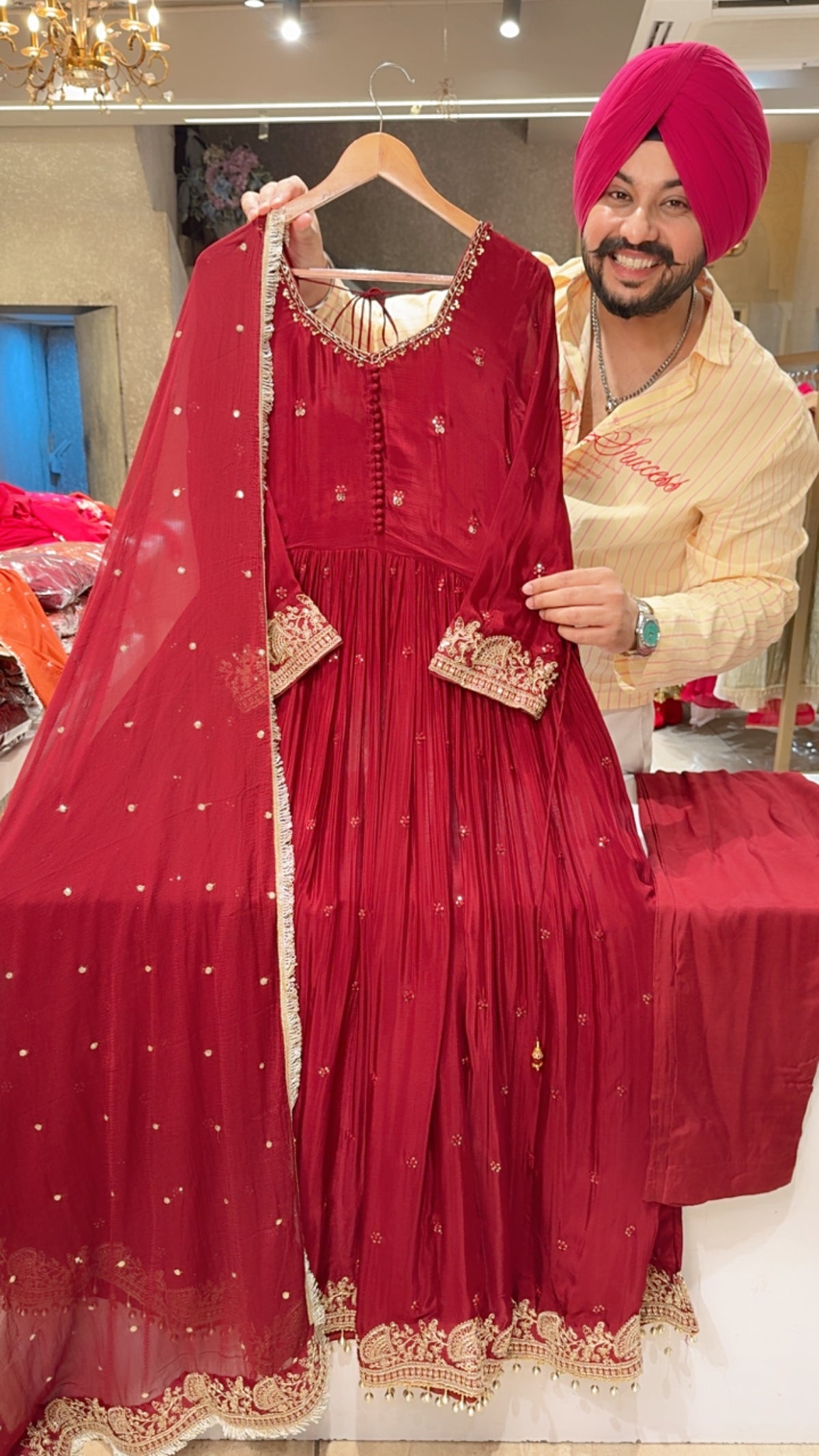 Maroon Chinon Embroidered Full Flair Anarkali Suit