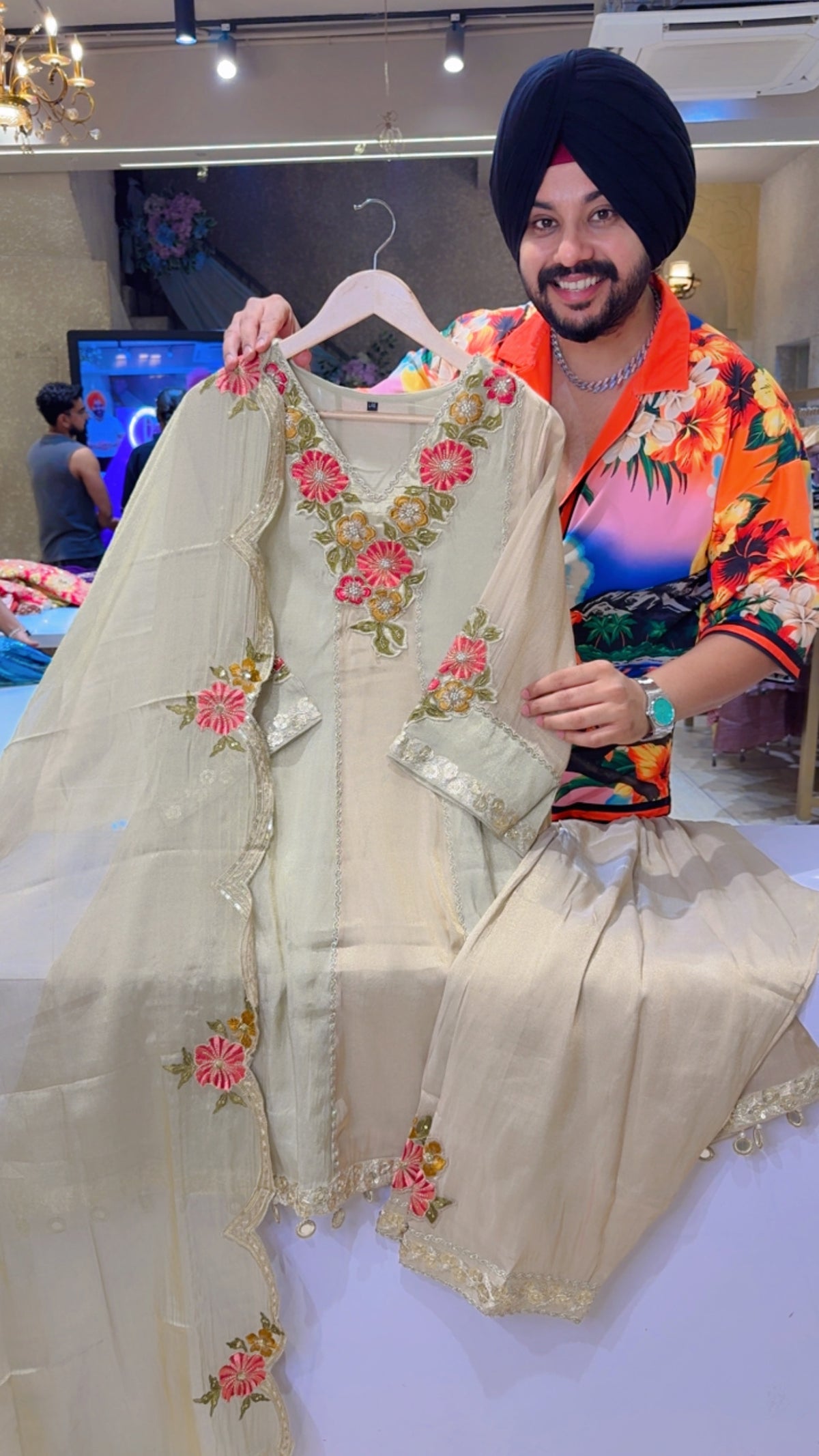 English Gold Shimmer Silk Party Wear Paplum Farshi Salwar Suit