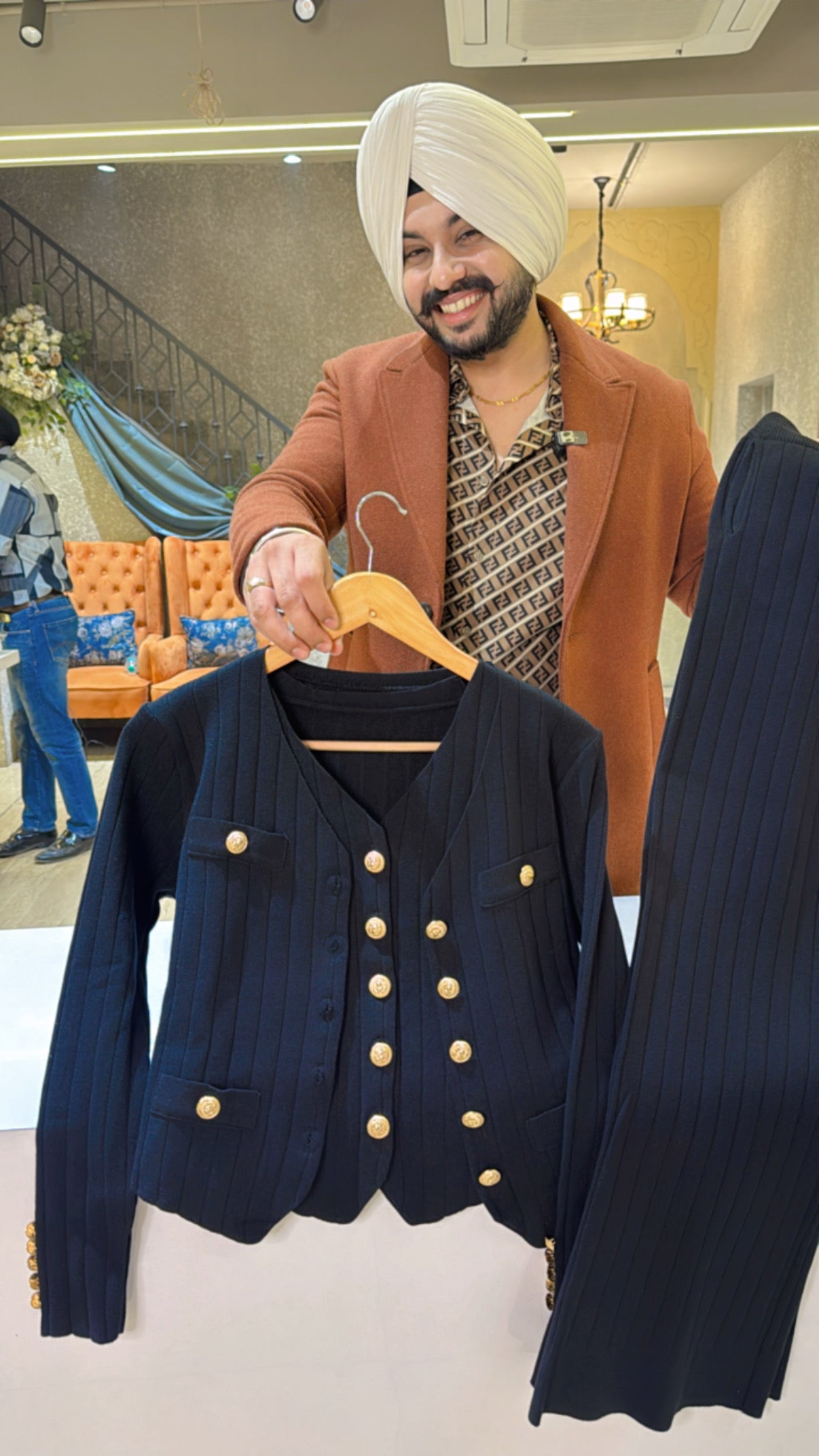 Black Imported Woolen Coord set with Woolen Jacket