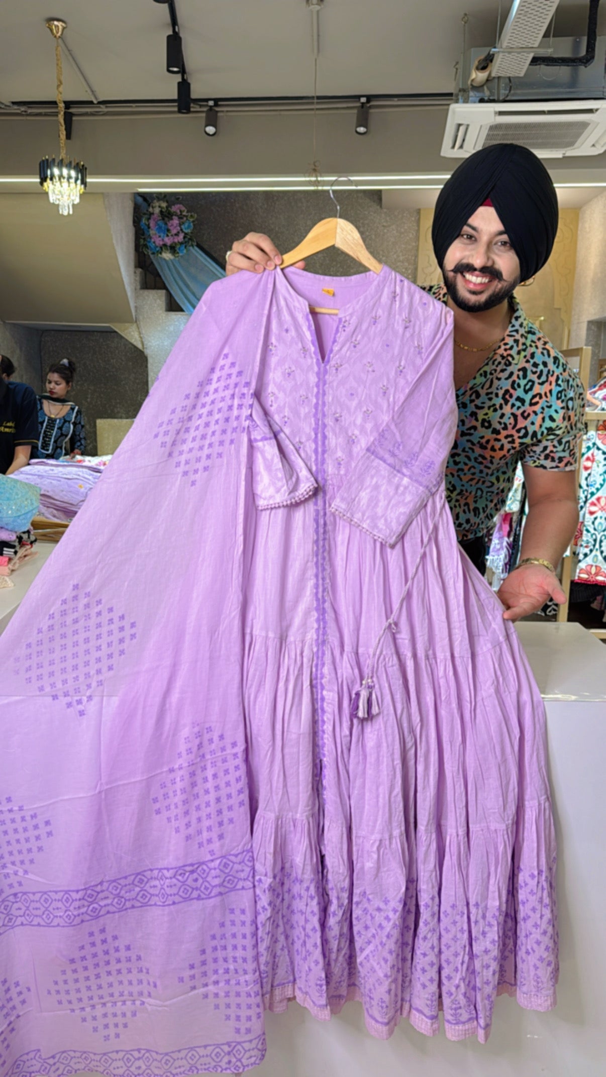 Lavender Mal Cotton Full Flair Indowestern Anarkali with Duppata