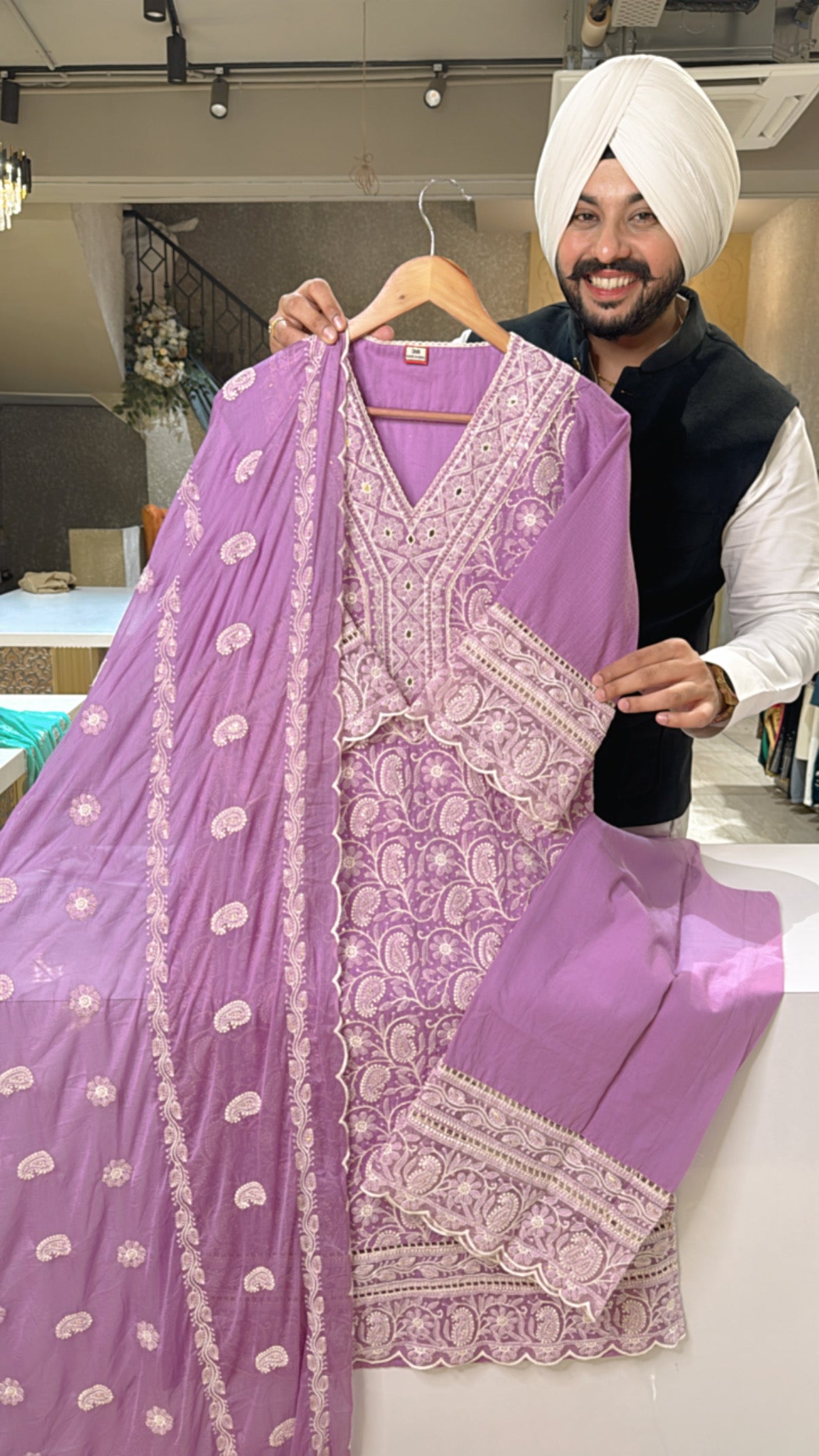 Lilac pure Cotton Heavy embroidered Pakistani Suits with Heavy Duppata