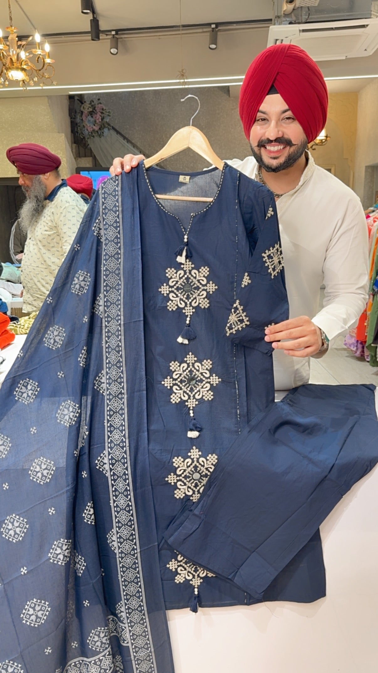 Dark Blue Pure Cotton Semi Formal Straight Suit with Beautiful Embroidery Work it