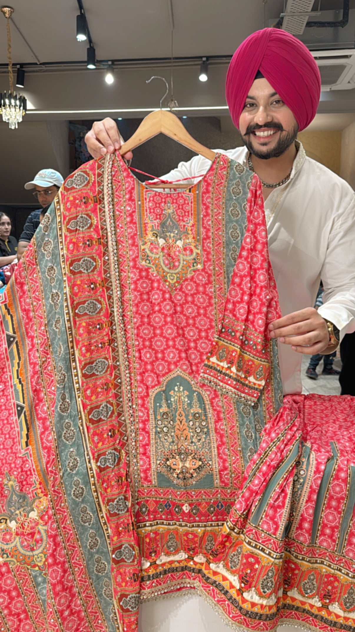 Gajri & Sea Green Rayon Hand Embroidered Garage Set with Beautiful Duppata