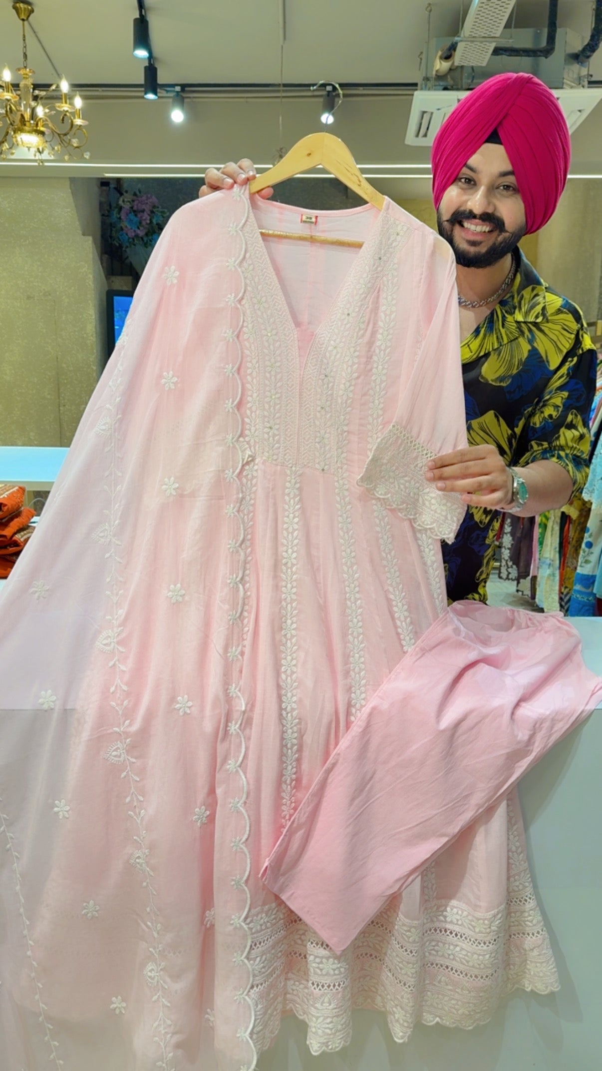 Baby Pink Mal Cotton Full Flair fully Embroidered Anarkali Suit with Beautiful Duppata