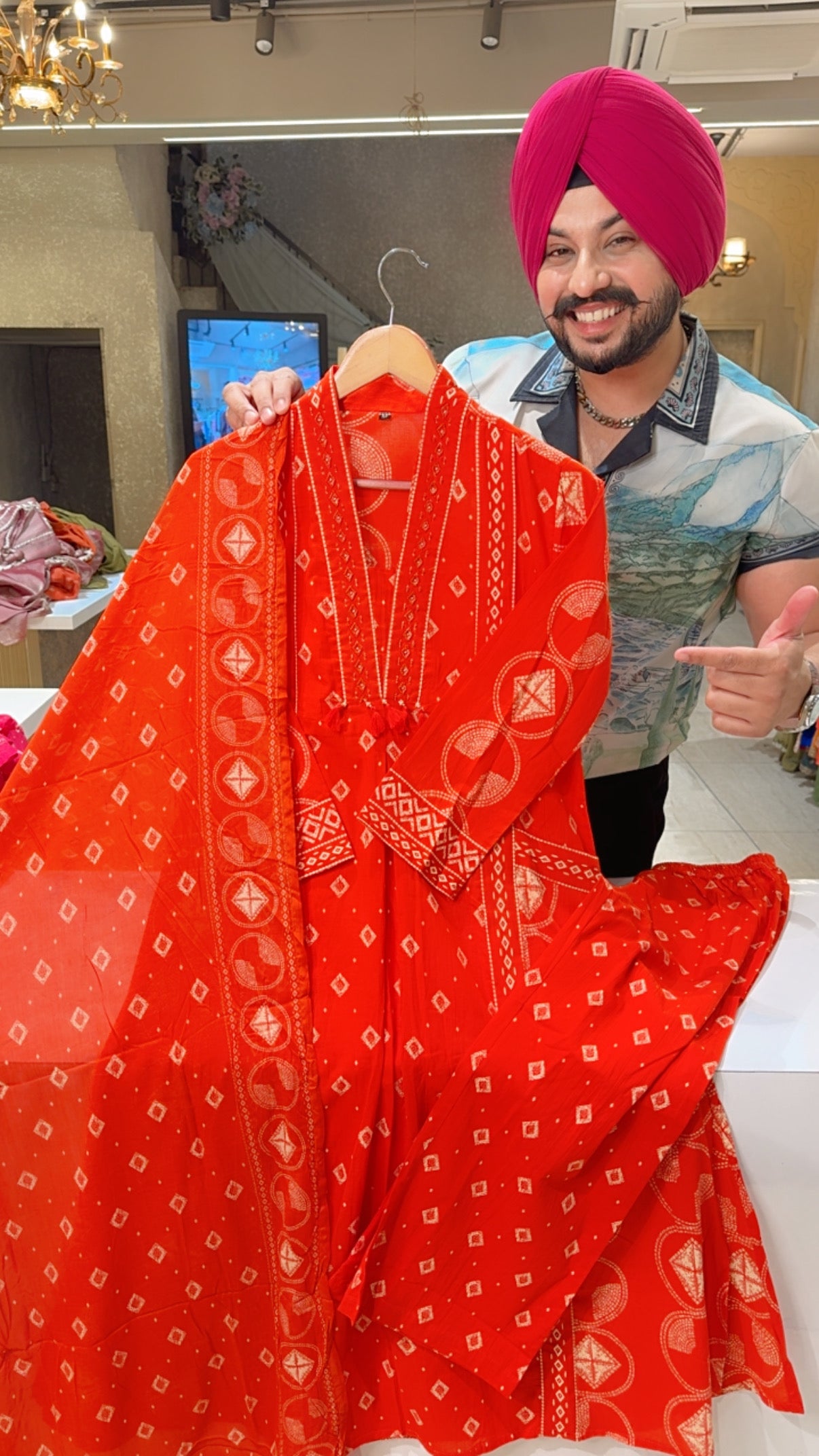 Fanta Orange Pure Cotton Office Wear Straight Suit with Sleek Hand embroidery Work On neck ST