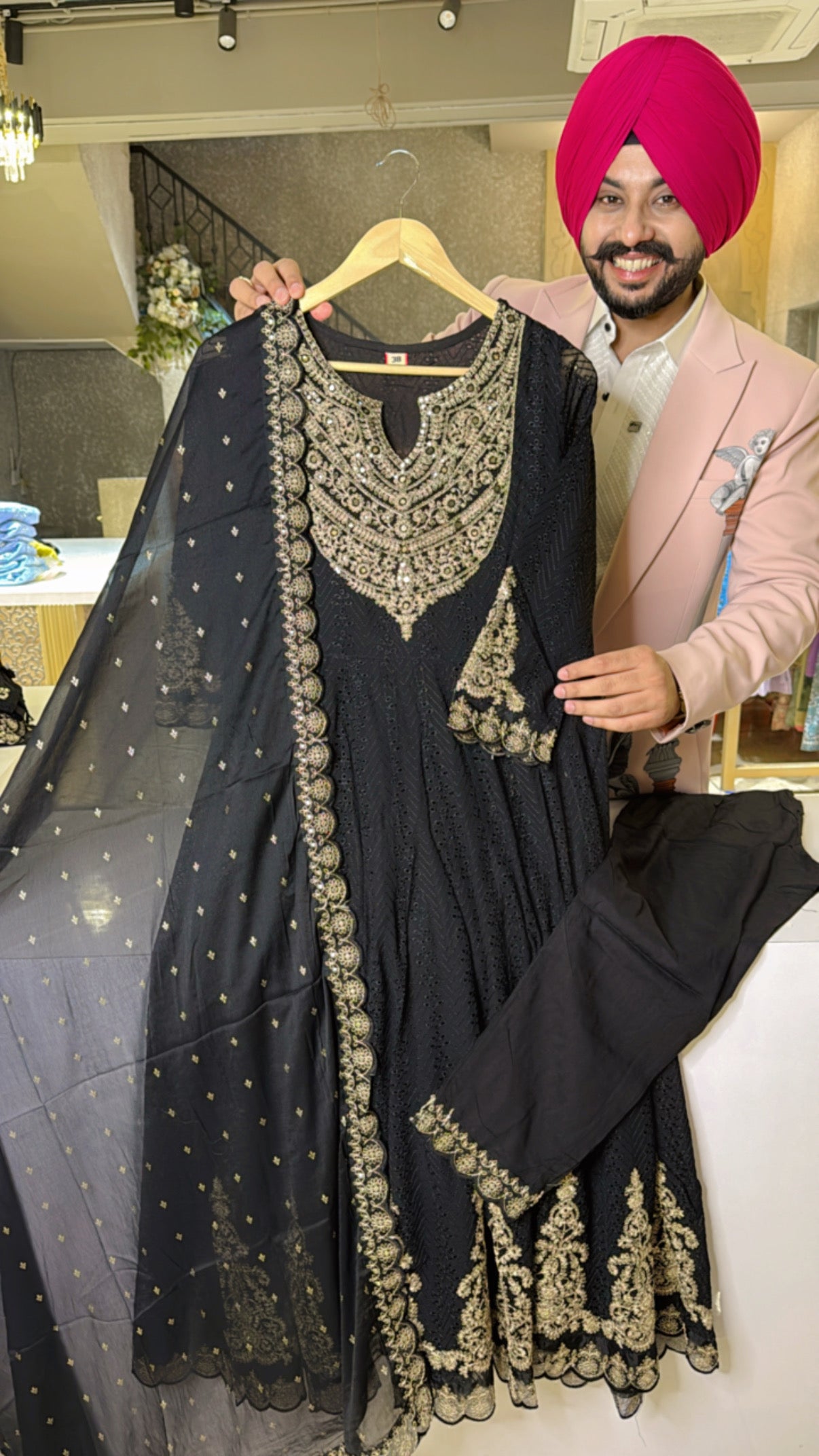 Black Georgette Heavy Embroidered & Shifli work Full Flair Anarkali Suit with Beautiful Duppata