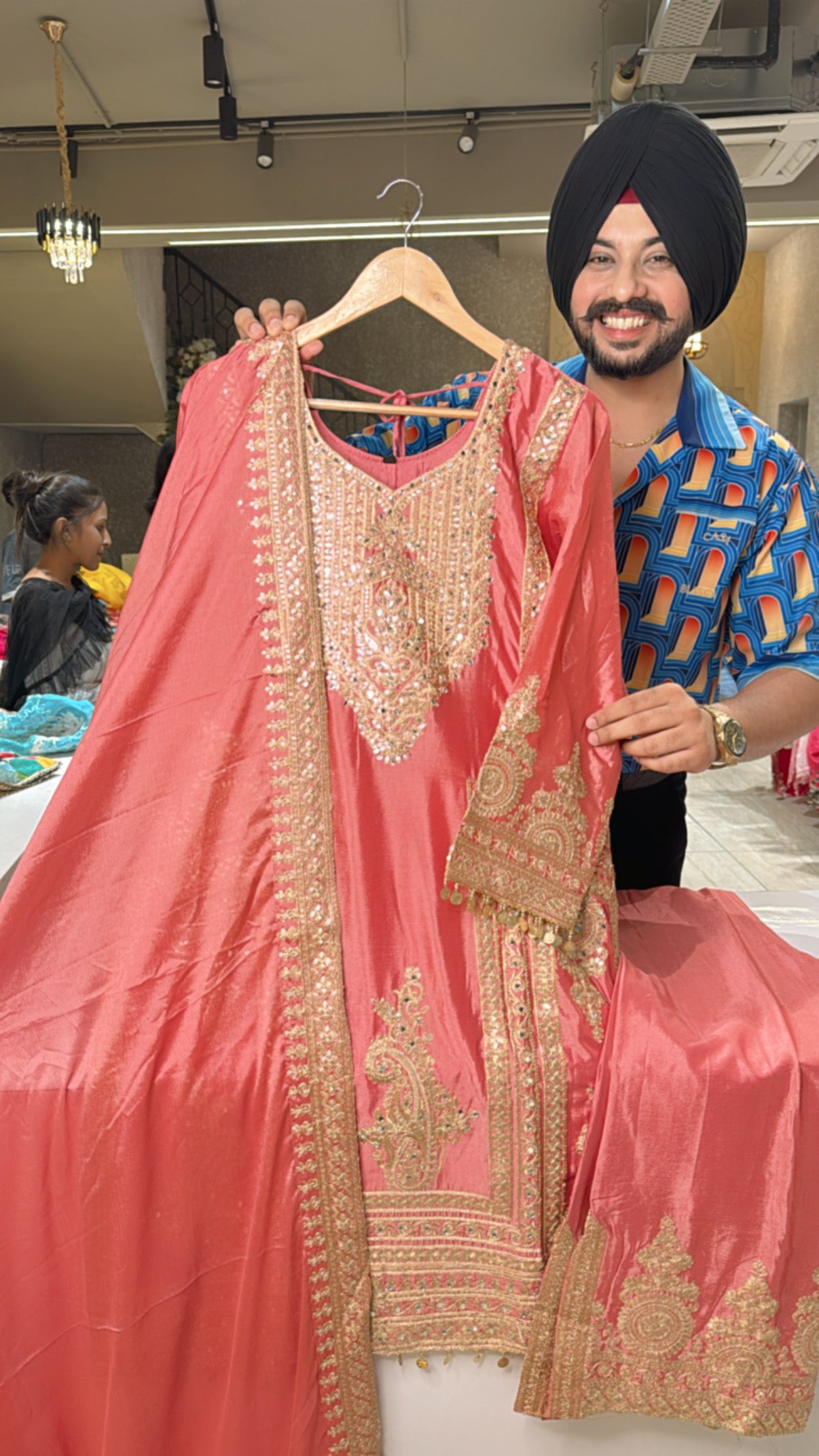 Gajri Chinon Heavy embroidered A-line side Slit Pakistani suit with Be