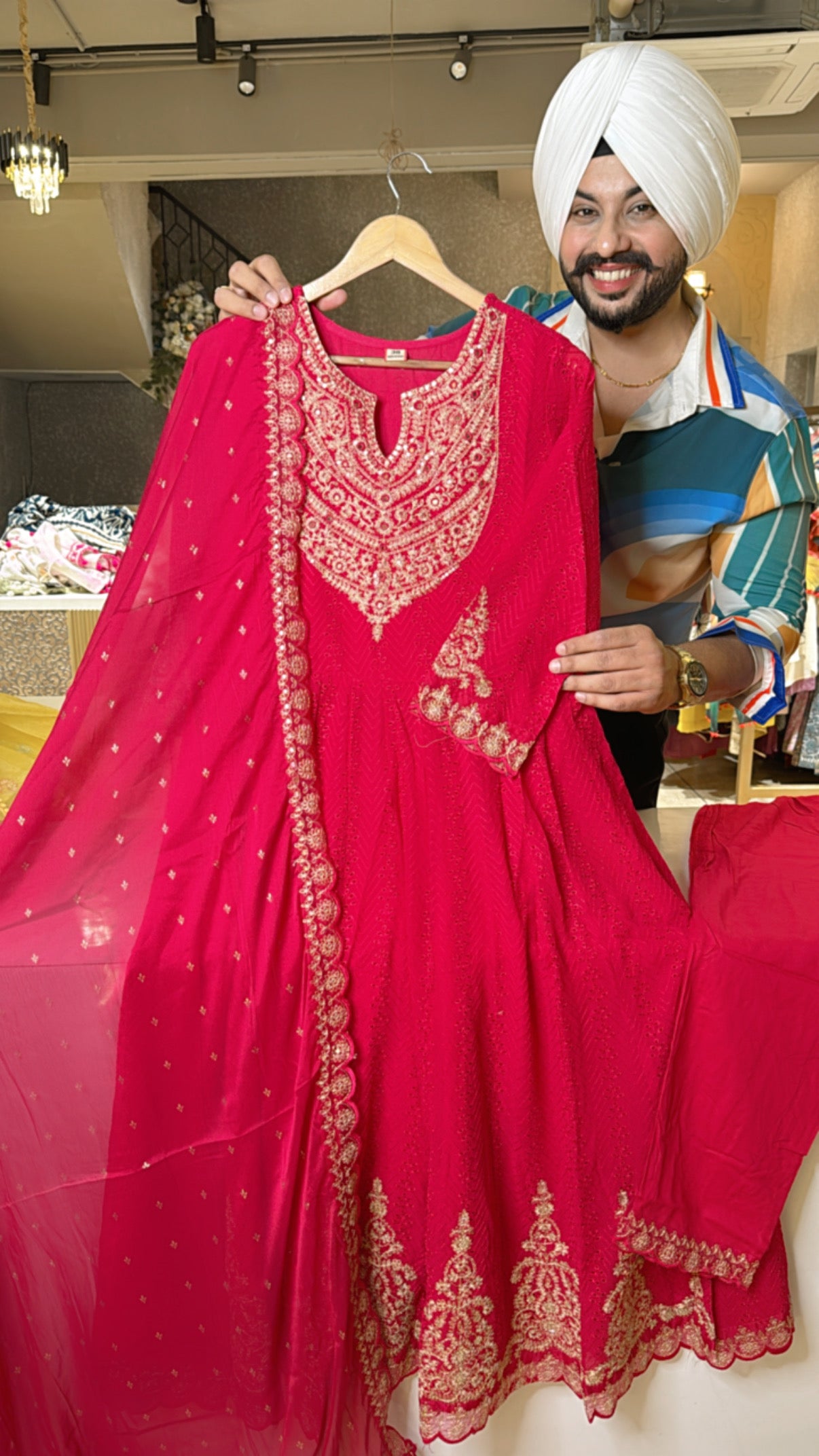 Anaari Pink Georgette Heavy Embroidered & Shifli work Full Flair Anarkali Suit with Beautiful Duppata
